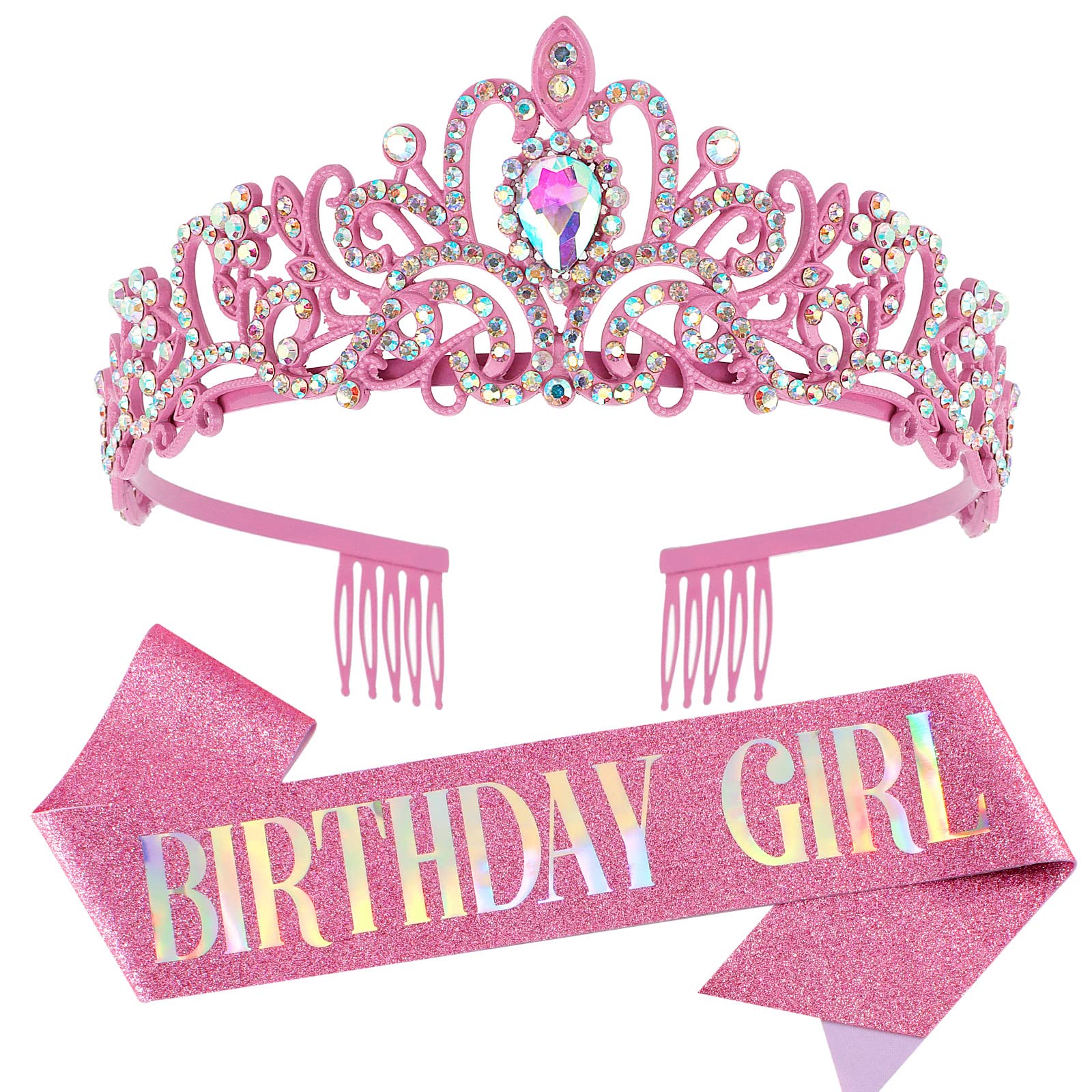 COCIDE Birthday Girl Sash & Rhinestone Tiara Set Birthday Sash and Tiara for Women Birthday Decoration Kit Rhinestone Headband f