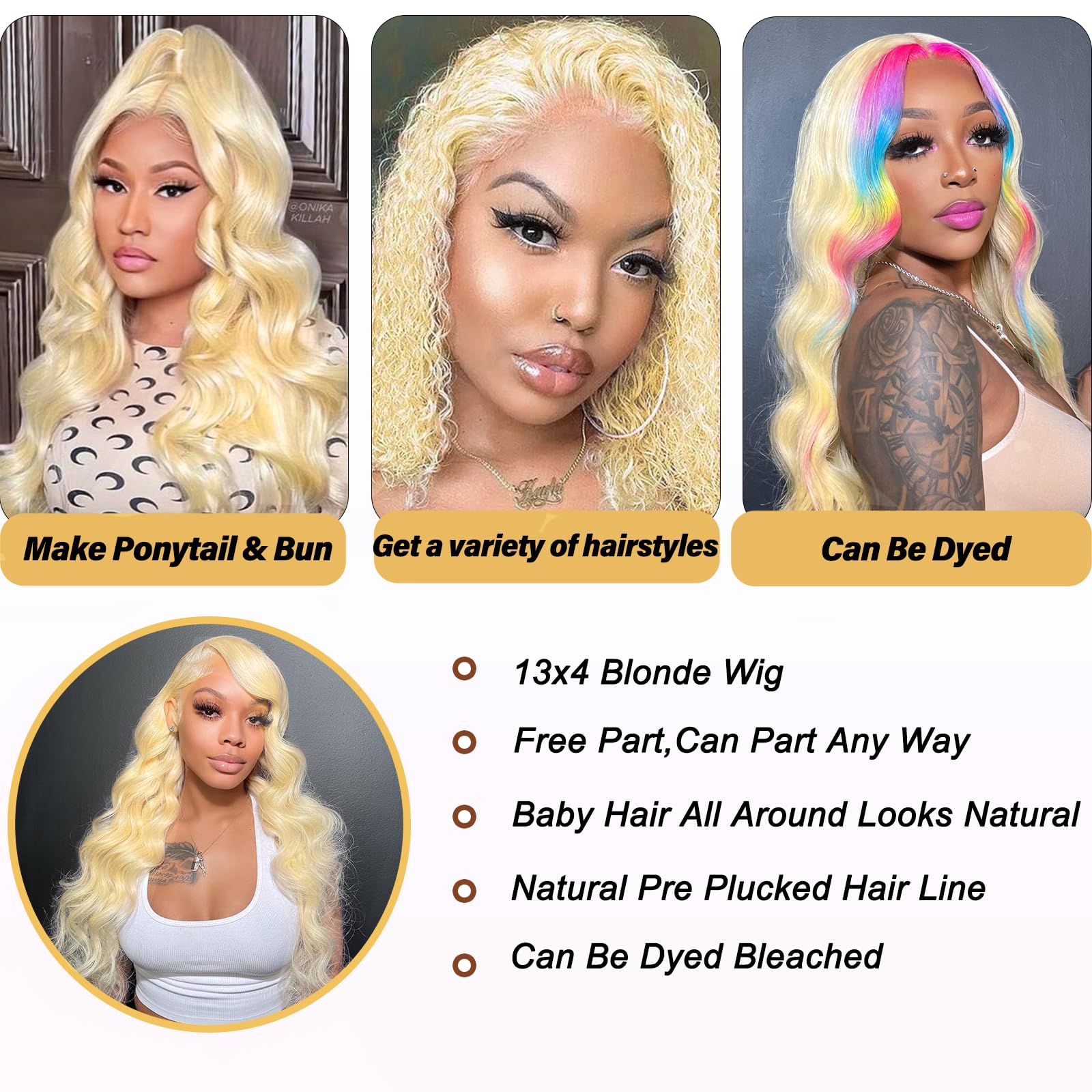 Miss Alle 613 Blonde Lace Front Wigs Human Hair Hd Transparent 180% Density 13X4 Body Wave Lace Front Wigs Human Hair Pre Plucke