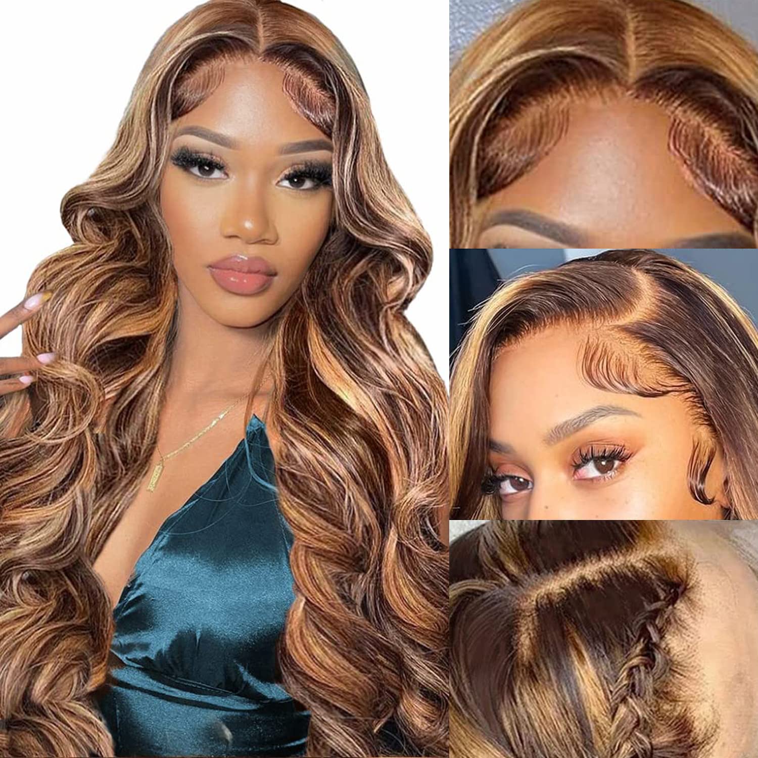 Aicrelery 30 Inch Highlight 13x6 Lace Front Wigs Human Hair Ombre P4/27 Colored Honey Blonde Frontal Wigs Pre Plucked with Baby