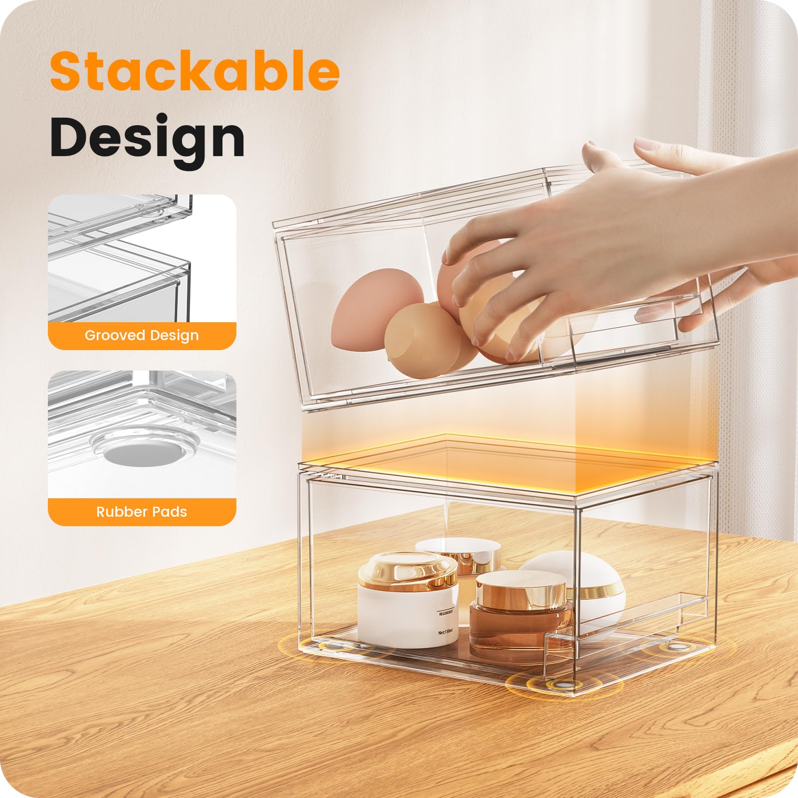 A-LuGei Acrylic Stackable Storage Drawers, Clear 7.5" L Makeup & Bathroom Organizer, FBA-YZ021S4