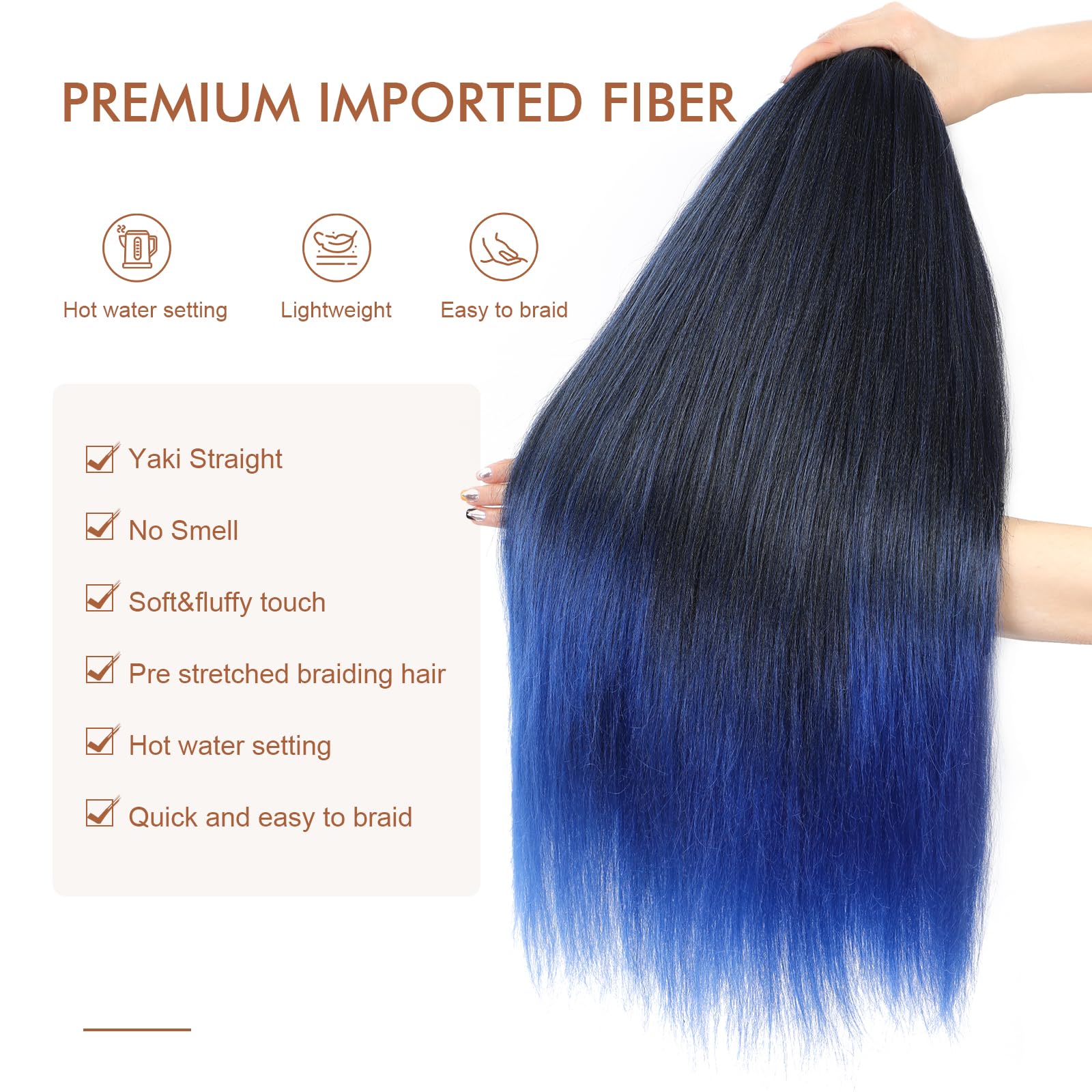 Difunee Pre-Stretched Braiding Hair - 20 Inch 8 Packs Ombre Blue Long Braiding Hair For Twist Or Box Braids, Yaki Texture Hot Wa