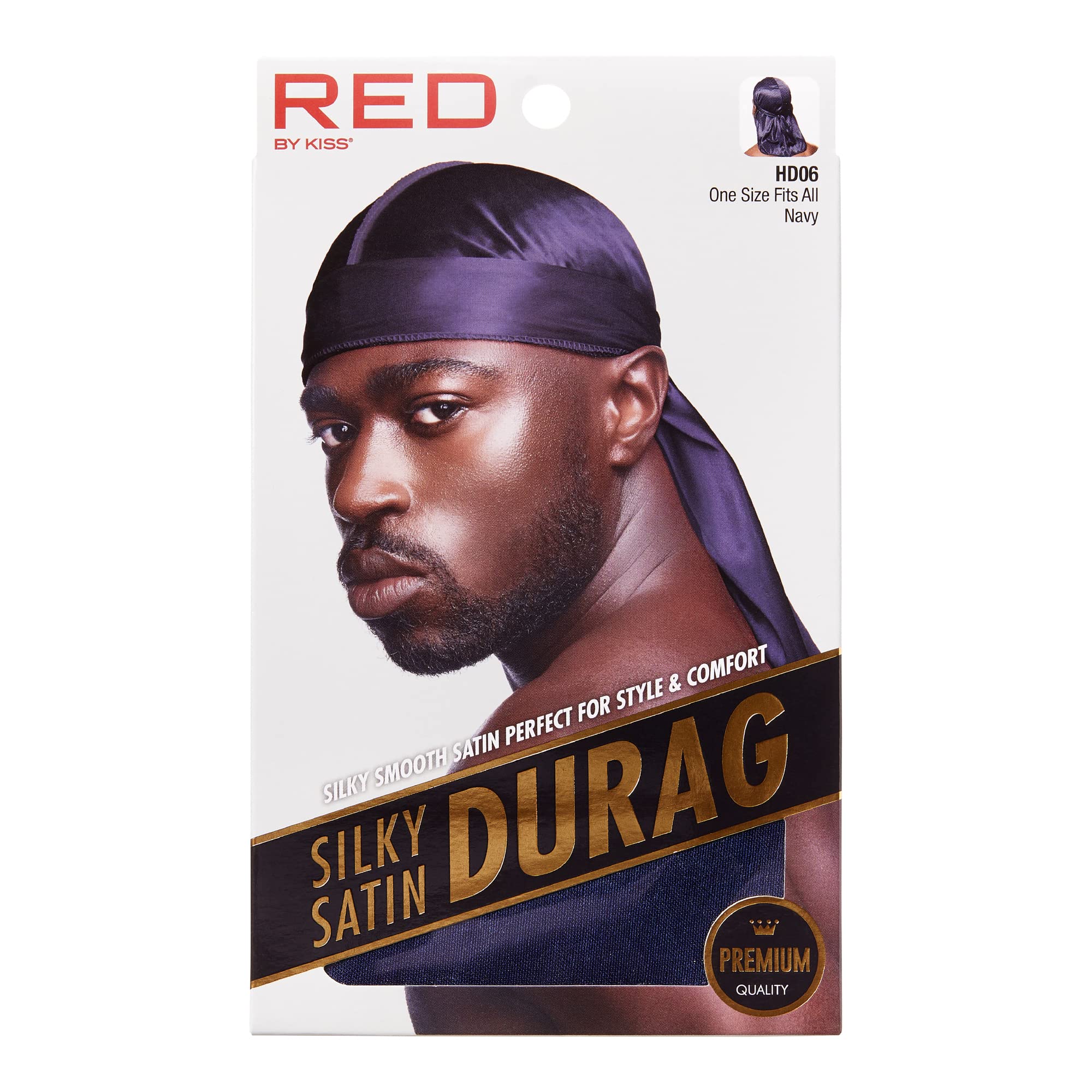 Kiss Red Silky Satin Durag Premium Smooth Silky Durag For Men & Women 360 Waves Headwraps (Navy)