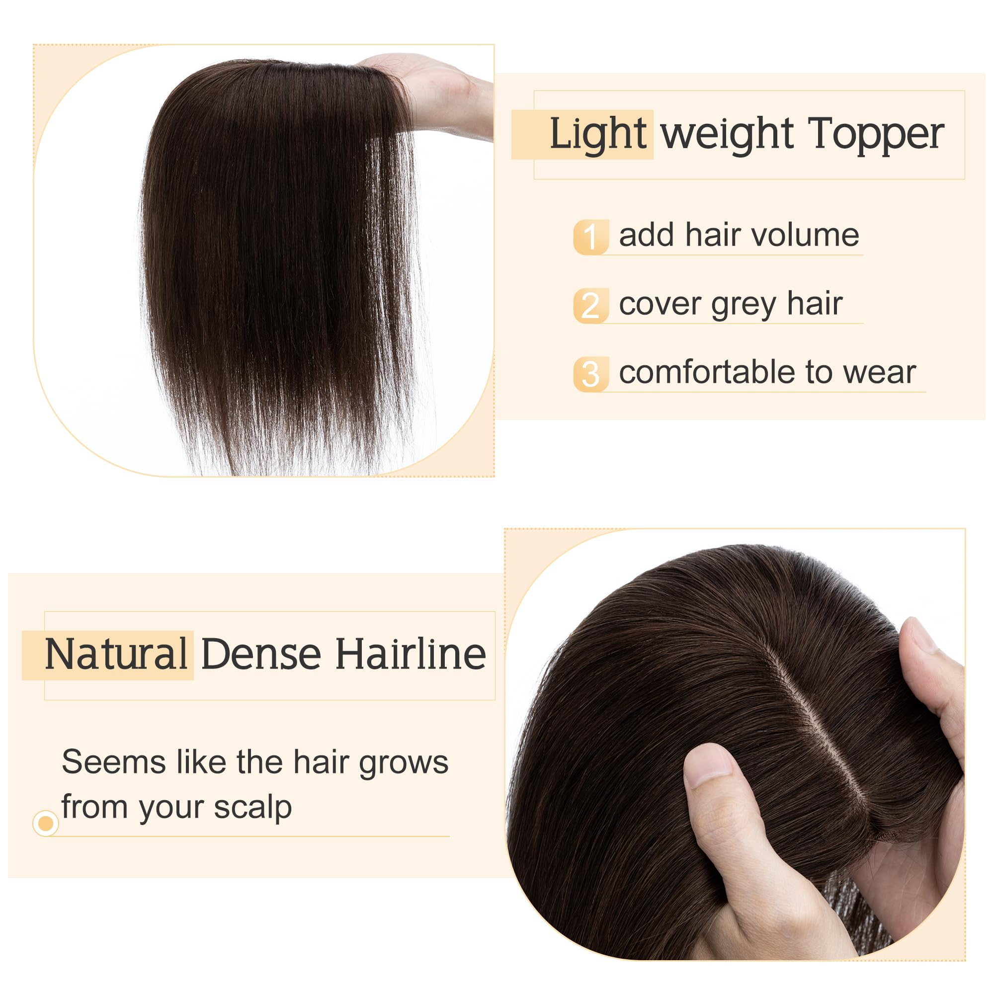 SEGO Human Hair Toppers for Women With Thinning Hair 7 * 13CM Silk Base 100% Real Human Hair Clip in Top Wiglet Hair Pieces//18