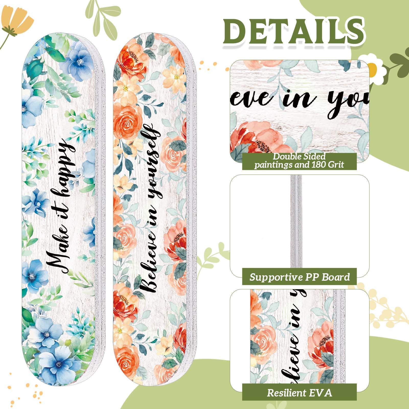 Teenyyou 60 Pcs Mini Nail Files Inspirational Gifts for Women Motivational Floral Double Sided Emery Boards Manicure Tools Siste