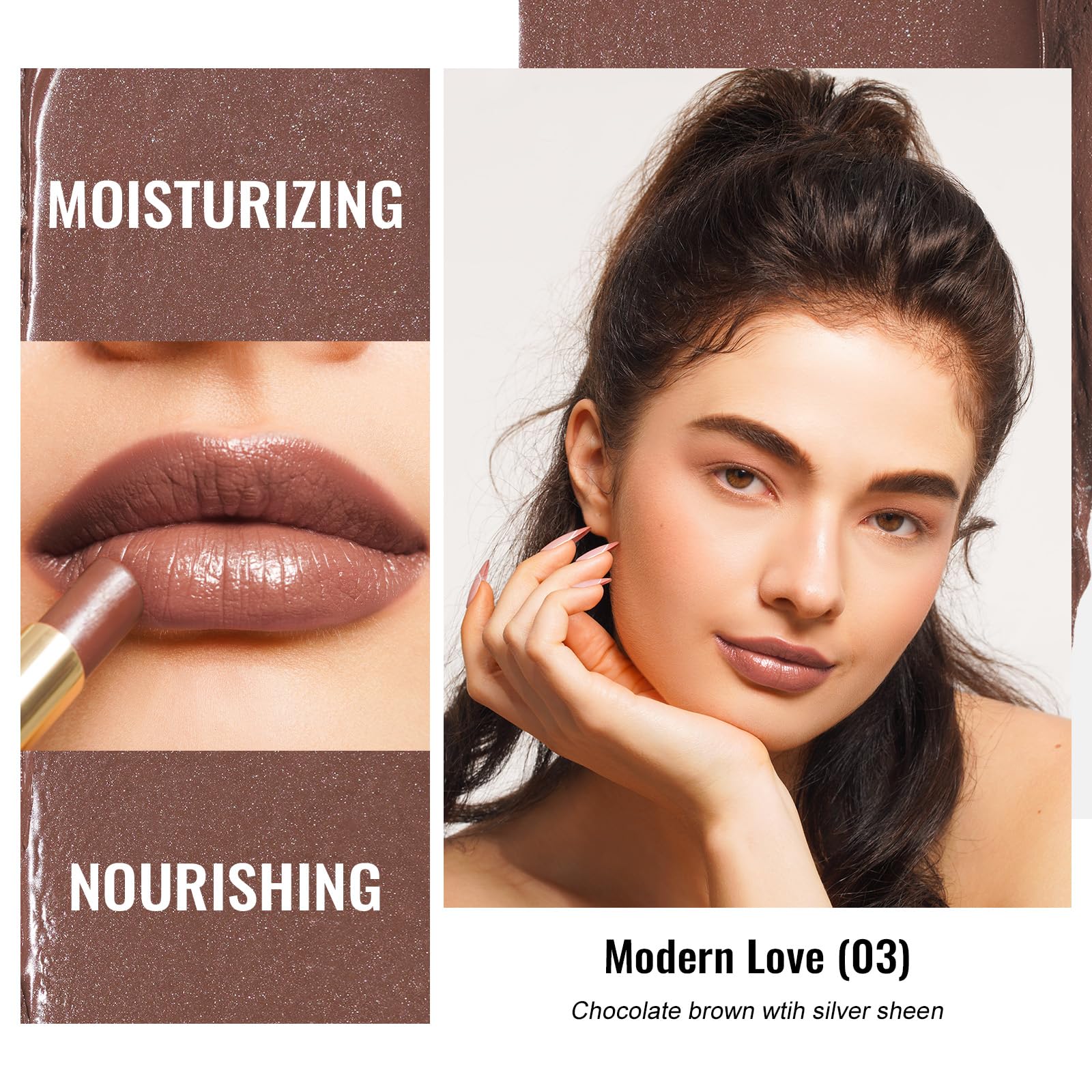 Oulac Moisturizing Shine Browm Red Lipstick For Women - 2 In 1 Glossy Browm Tinted Lip Balm, Hydrating Winter Lipstick For Dry L