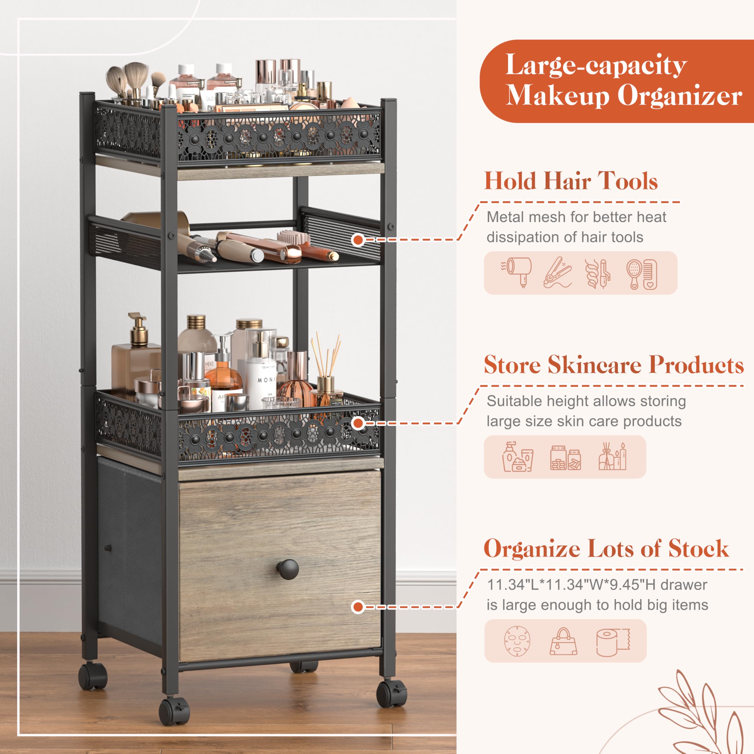 Makeup Organizer, Large Skincare Organizers, Make Up Organizers For Vanity, Makeup Storage Cosmetic Organizer With Drawer, Bathr