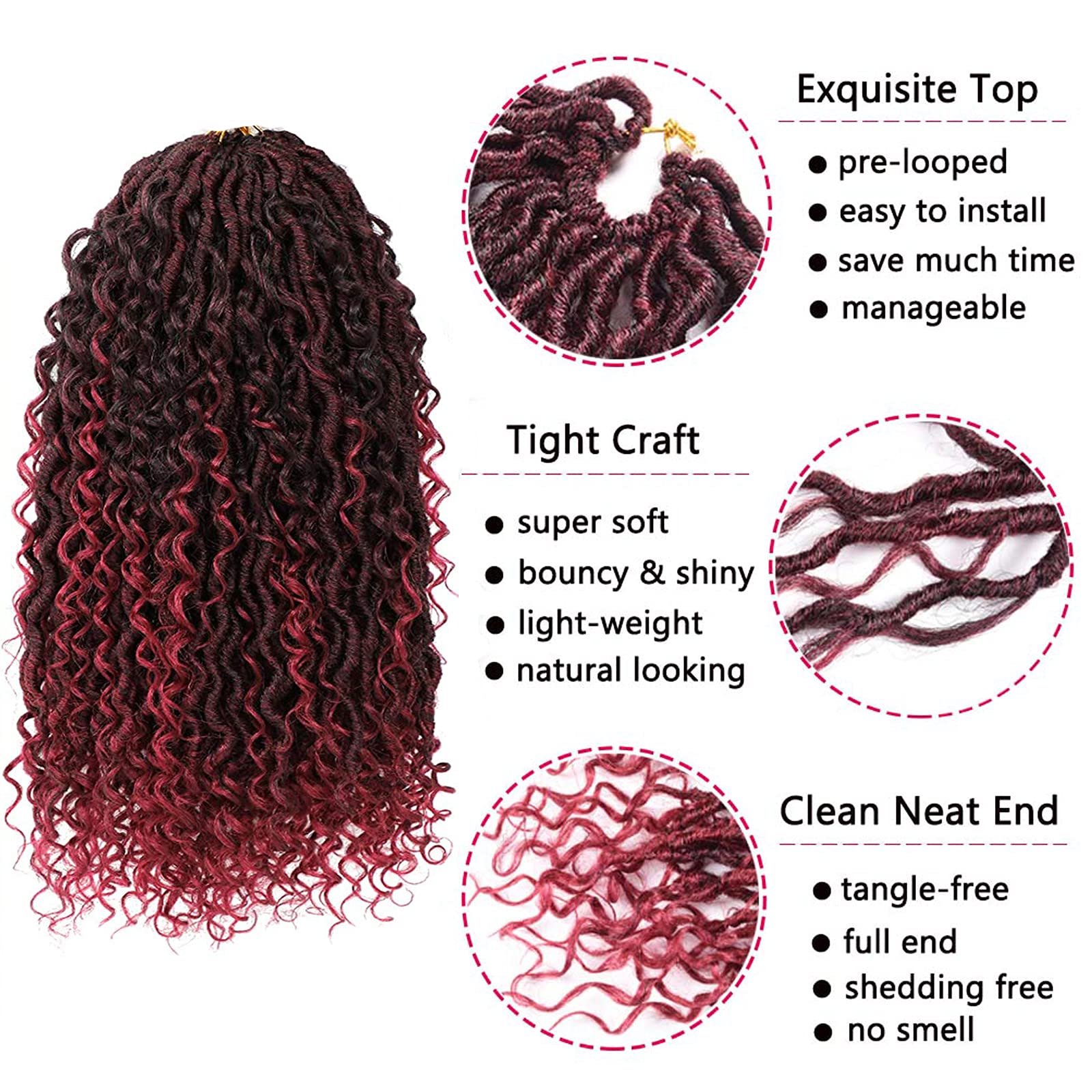 Boho Faux Locs Crochet Hair 5 Packs 22inch Red River Faux Locs Crochet Hair Curly Faux Locs Wavy Crochet Hair with Curly in Midd