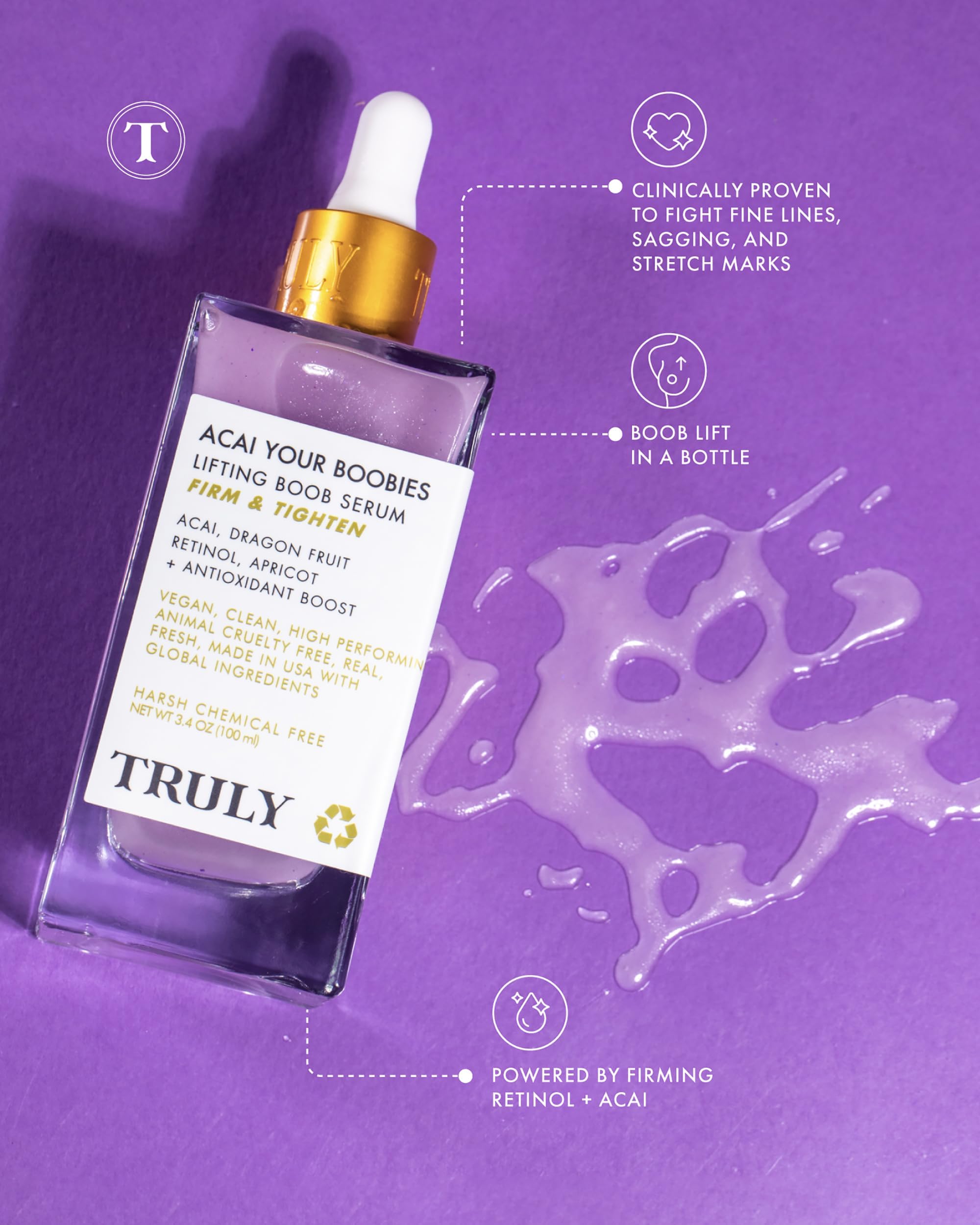 Truly Beauty Acai Your Boobies Serum - Serum that helps enhance Breast - Skin Elasticity with Bust Firming Natural Essential Oil