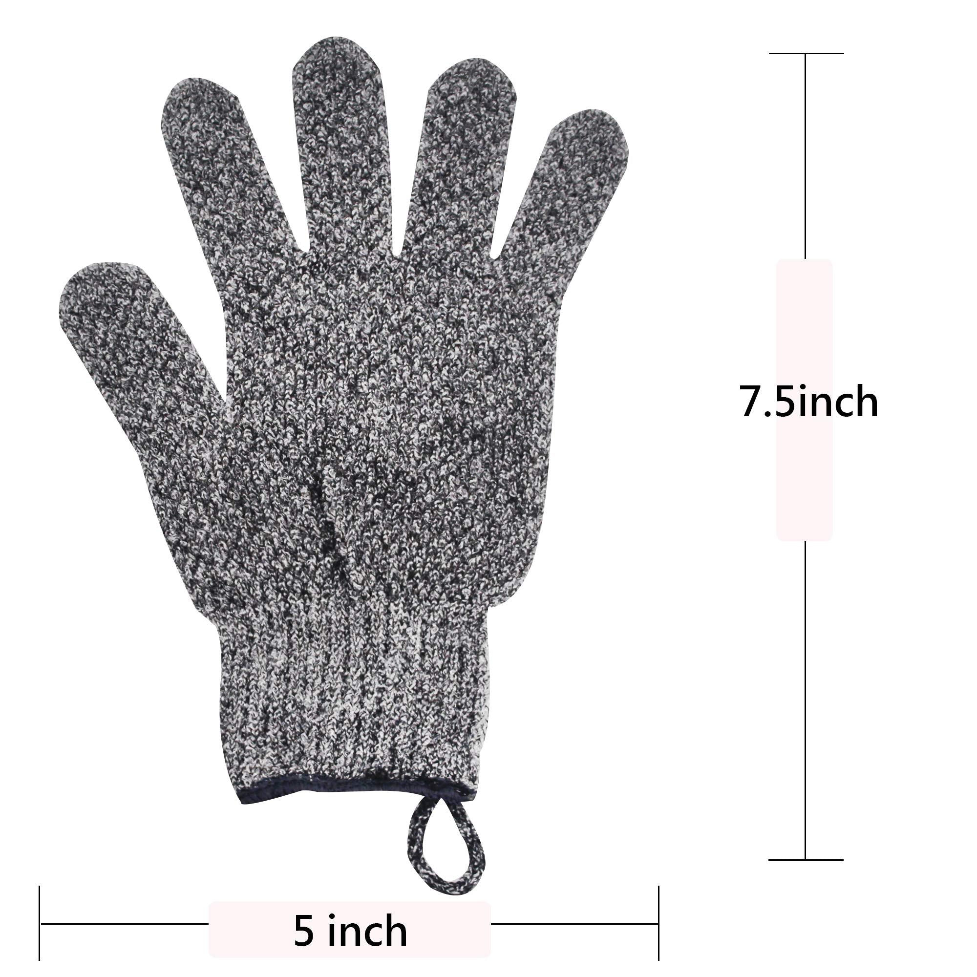 Exfoliating Gloves With Hanging Loop - 1 Pair Bamboo Charcoal Bath/Shower Gloves, Bath Gloves For Shower Exfoliating And Ingrown