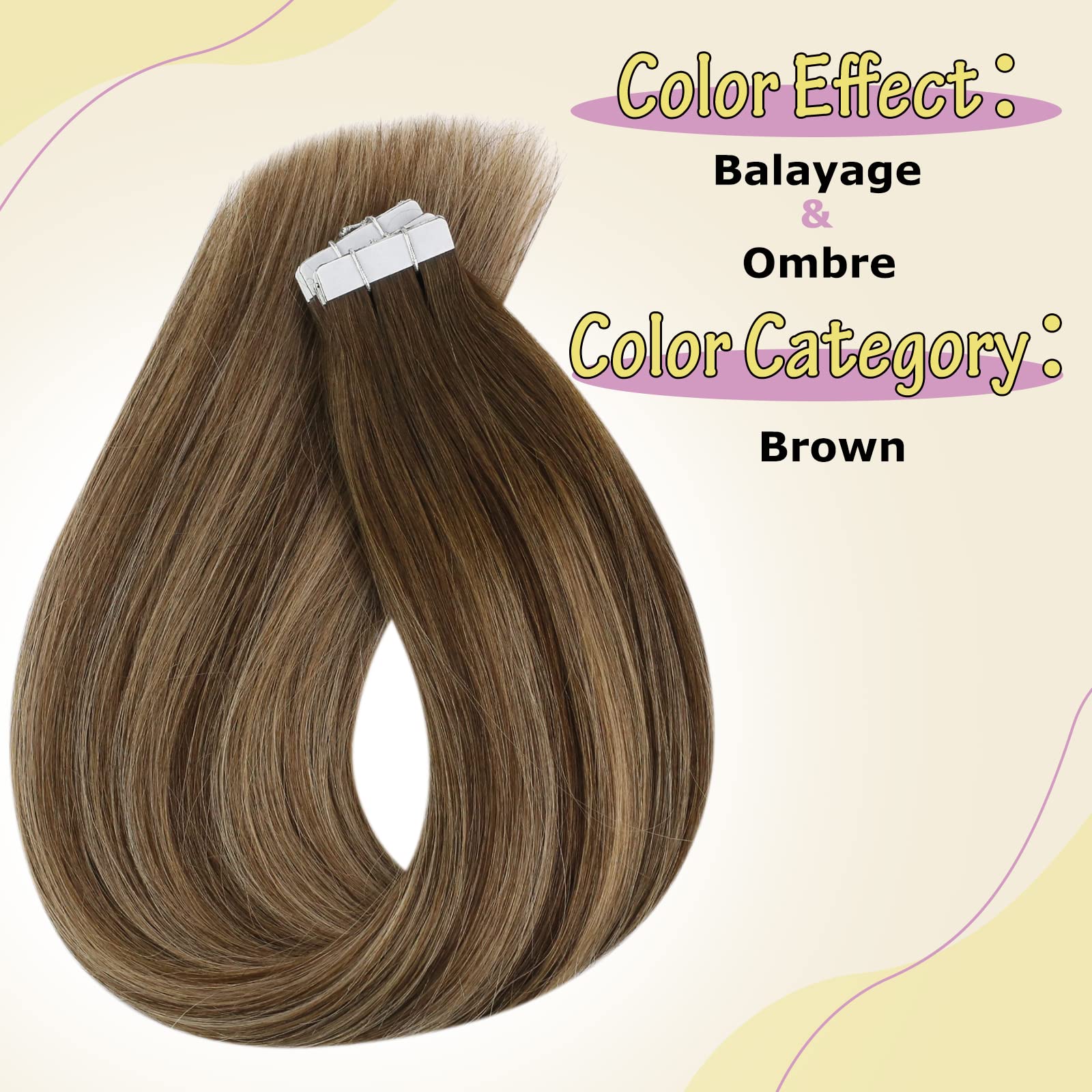 Sunny Tape In Hair Extensions Human Hair Brown Balayage Tape In Remy Hair Extensions Natural Seamless Hair Extensions Tape In Hu