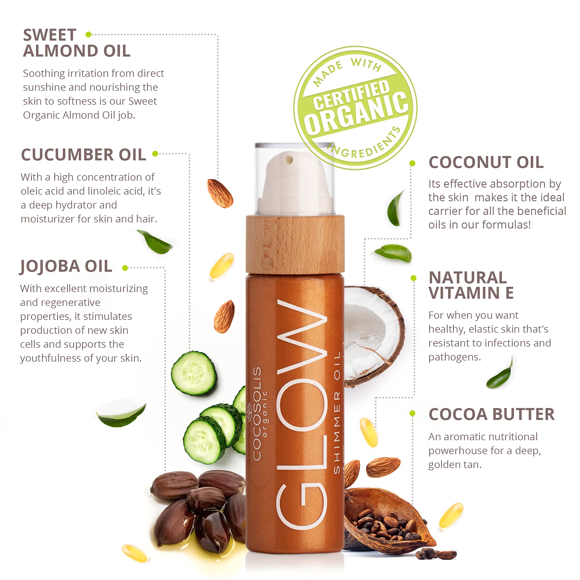 COCOSOLIS GLOW Shimmer Oil  Illuminizing Natural Dry Oil With Shiny Particles  Leaves The Skin Glowing & Enhances a Golden Tan
