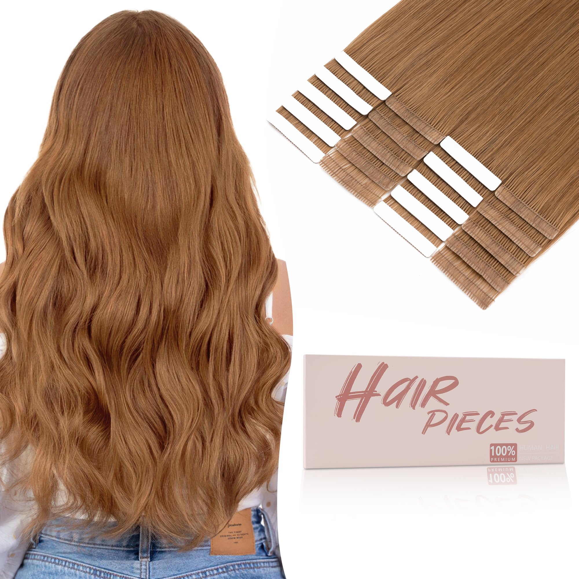 SEGO Tape In Hair Extensions Human Hair Light Brown 18 Inch New Upgrade Pro Remy Hair Longer Lifespan Double Weft Invisible Tape