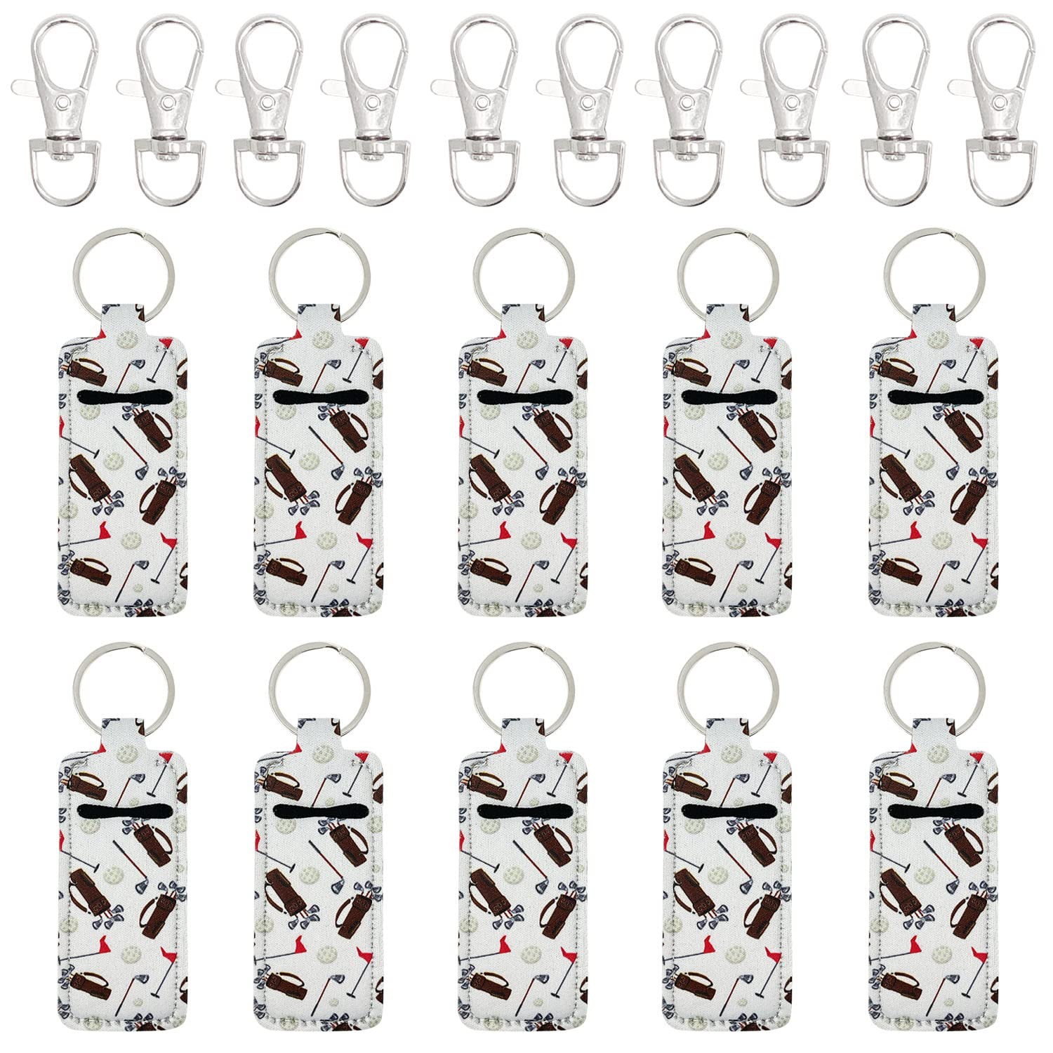 allydrew 10 Pack Chapstick Holder Keychain, Keyring for Lip Balm Lip Gloss Lipstick with 10 Pieces Metal Keyring Clasps, Golf