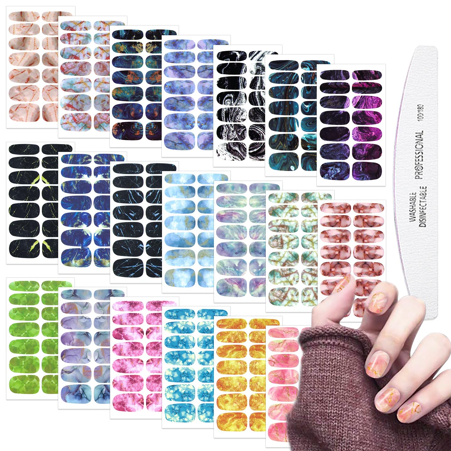 WOKOTO 20 Sheets Gradient Nail Polish Stickers Marble Nail Stickers Full Nail Wraps for Women Nails Gel Nail Strips Peel and Sti