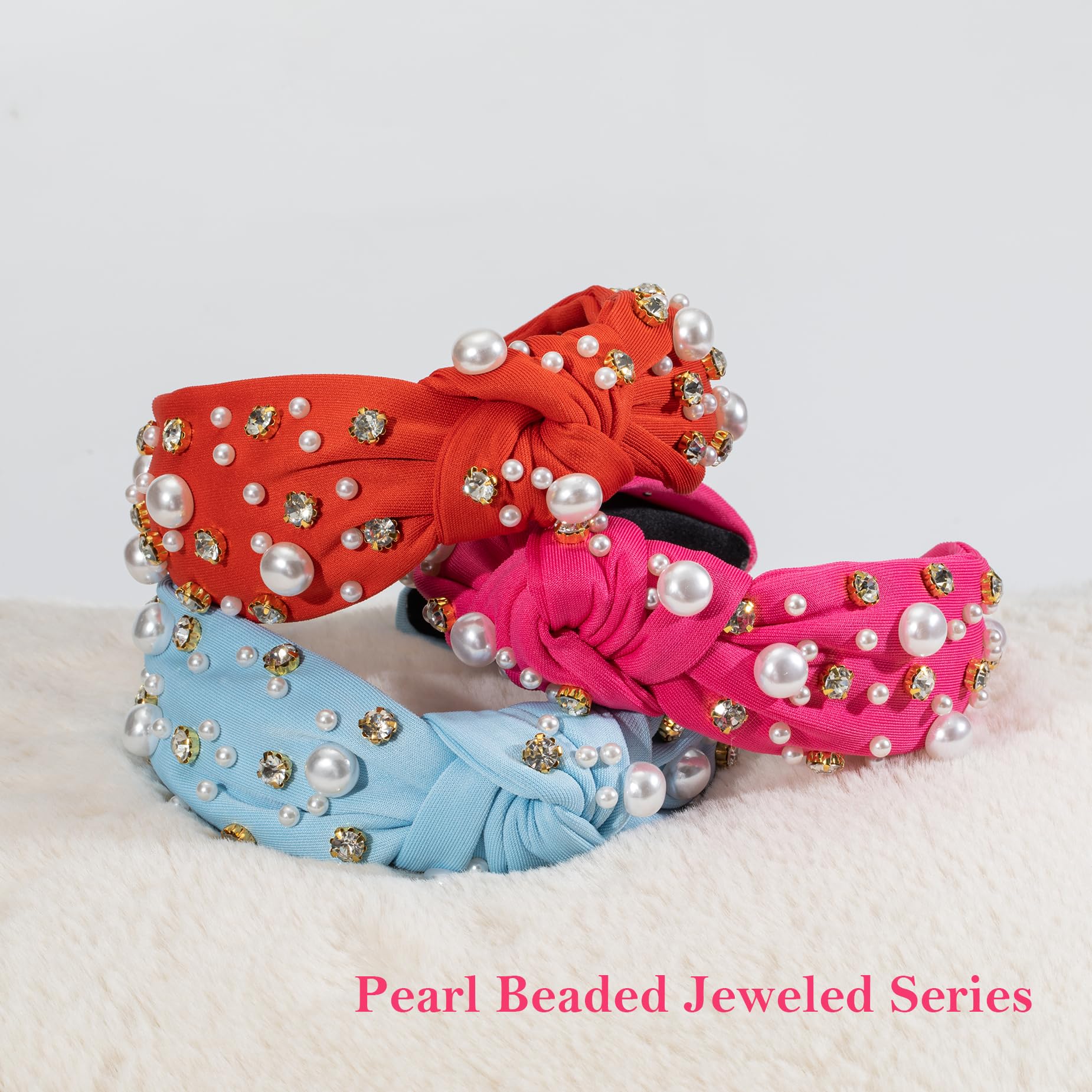 Mixcbe Pearl Knotted Jeweled Headband For Women Pearl Rhinestone Crystal Embellished Hairband Fashion Elegant Ladies Wide Top Kn