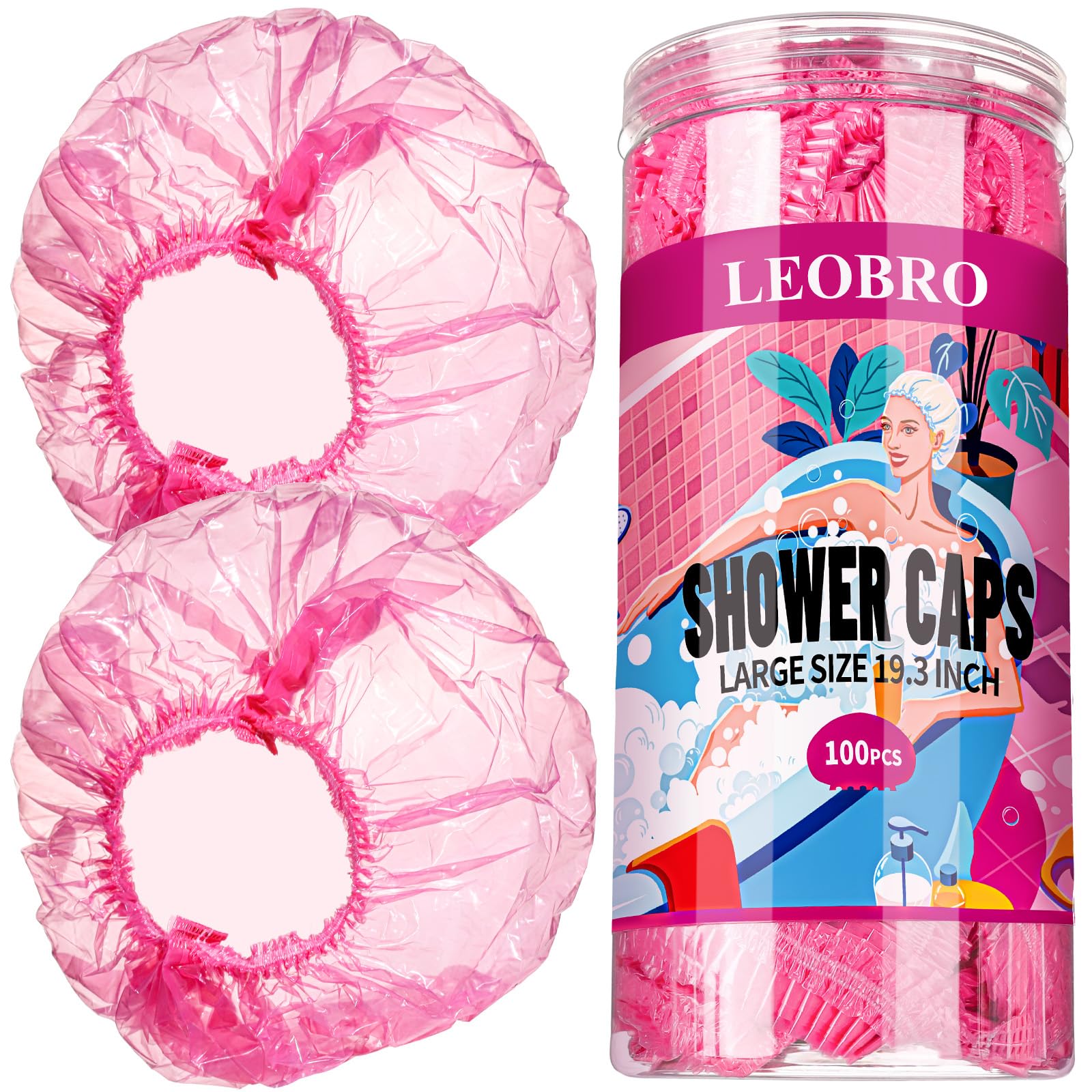 Leobro Disposable Shower Caps, 100Pcs Large Shower Caps, Shower Caps For Women Disposable, Thick Plastic Hair Caps Plastic Showe