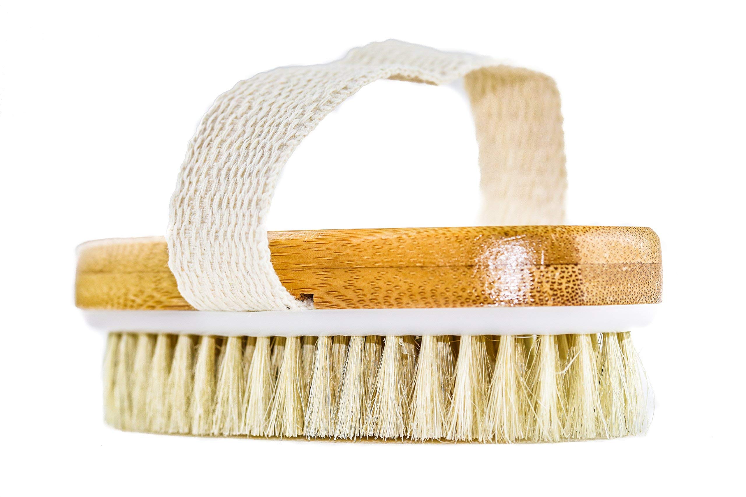 Hand Size Dry Brushing Body Brush - Face, Foot, Leg Exfoliator - Skin Tightening Cellulite Massager for Thighs - Natural Bristle