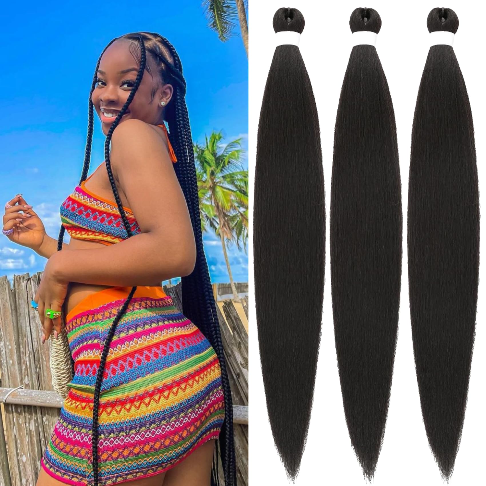 Gozill 30inch Braiding hair Pre Stretched Black Kanekalon Prestretched Braiding Hair EZ Braid Colored Braiding Hair Extension 30