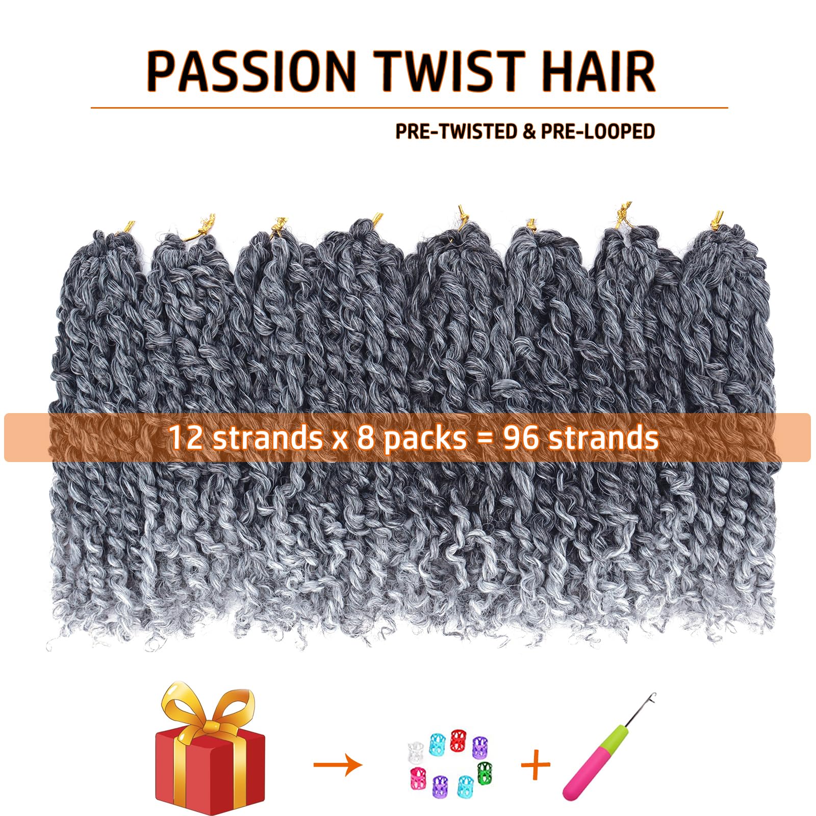 Pre-Twisted Passion Twist Hair 10 Inch 8 Packs Short Passion Twist Crochet Hair Pre-Looped Crochet Braids For Women Kids Gray Pa