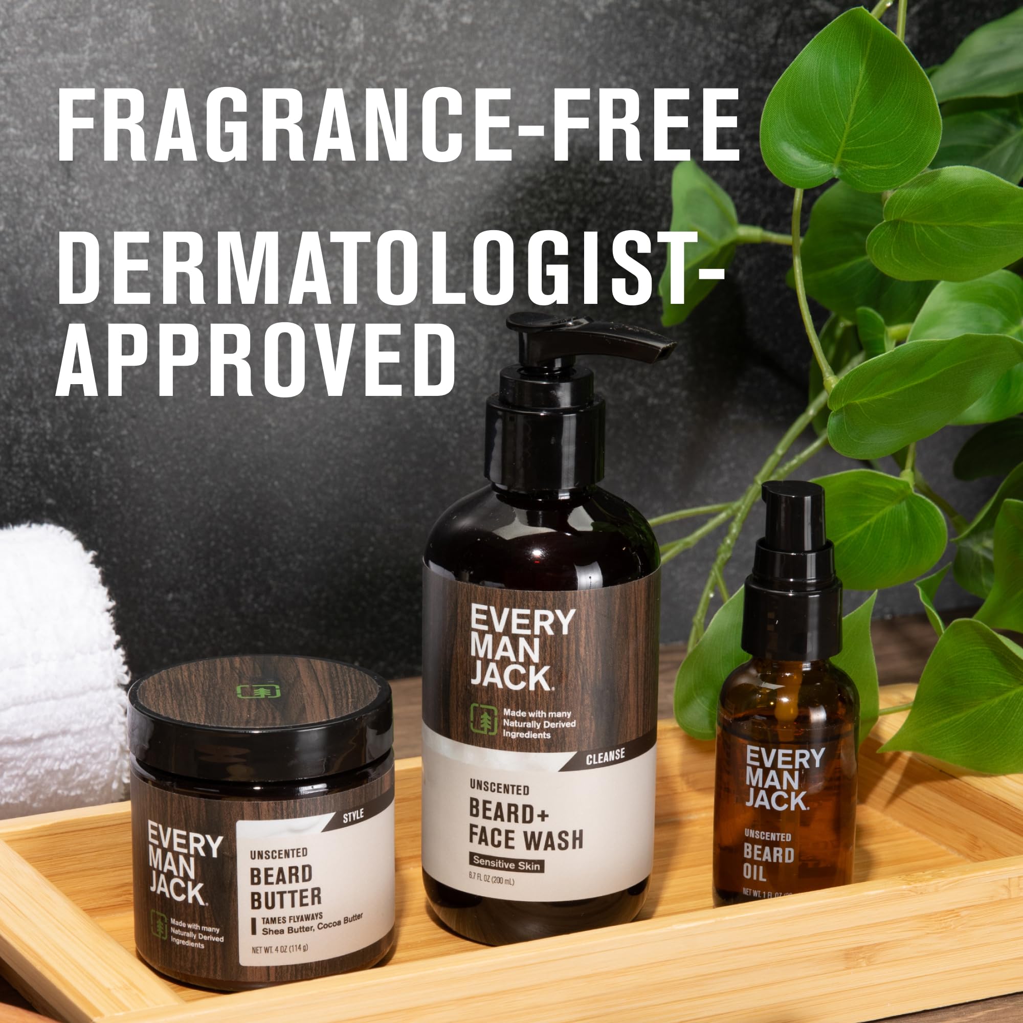 Every Man Jack Unscented Beard Bundle - Fragrance Free For Sensitive Skin - Contains (1) Each Of Beard & Face Wash, Beard Butter
