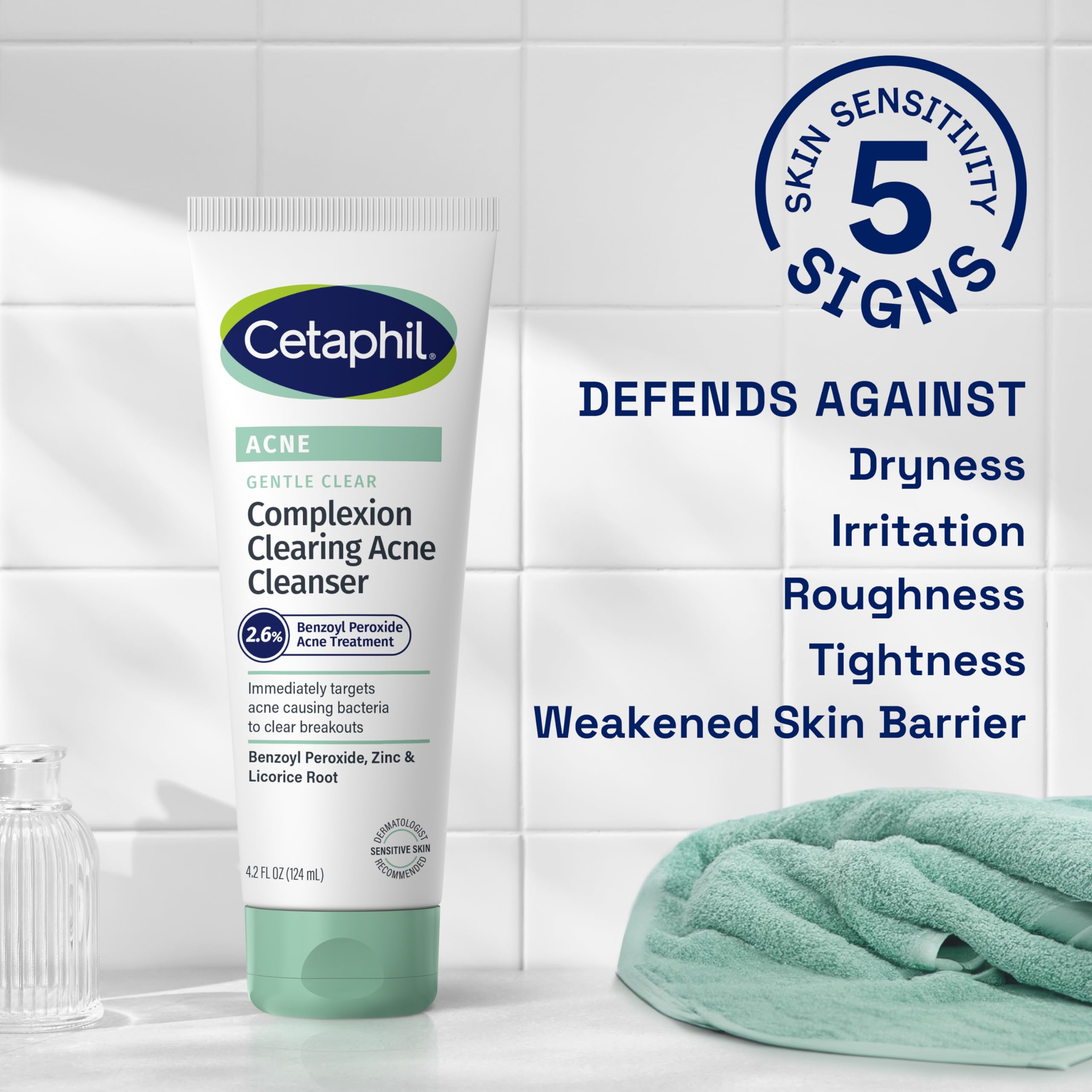 Cetaphil Gentle Clear Complexion-Clearing Bpo Acne Cleanser With 2.6% Benzoyl Peroxide, Creamy And Soothing For Sensitive Skin,