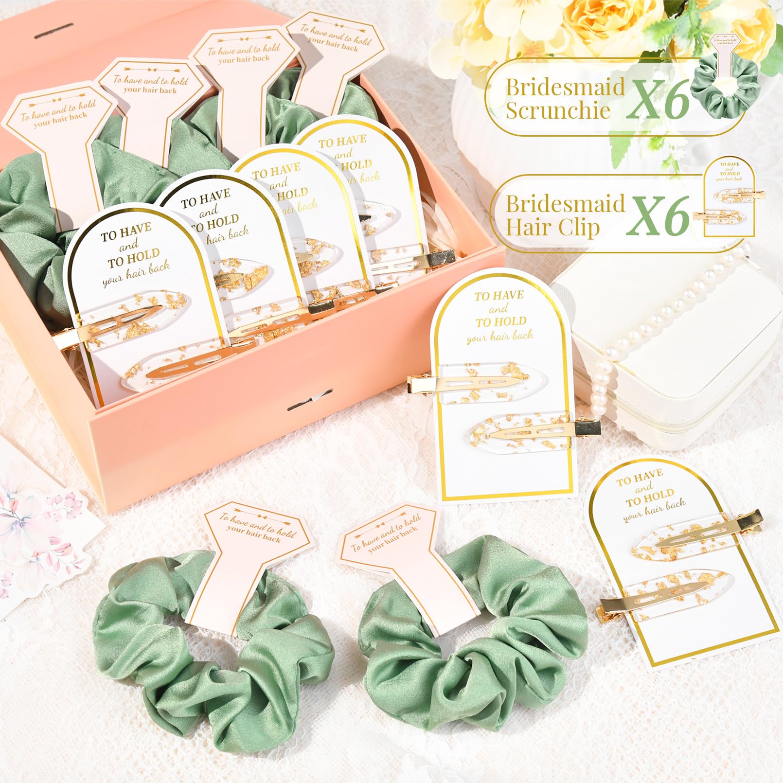 12 Pcs Bridesmaid Proposal Gifts Bridesmaid Hair Clips Bridesmaid Scrunchies Bridal Shower Gifts Silk Satin Soft Hair Accessorie