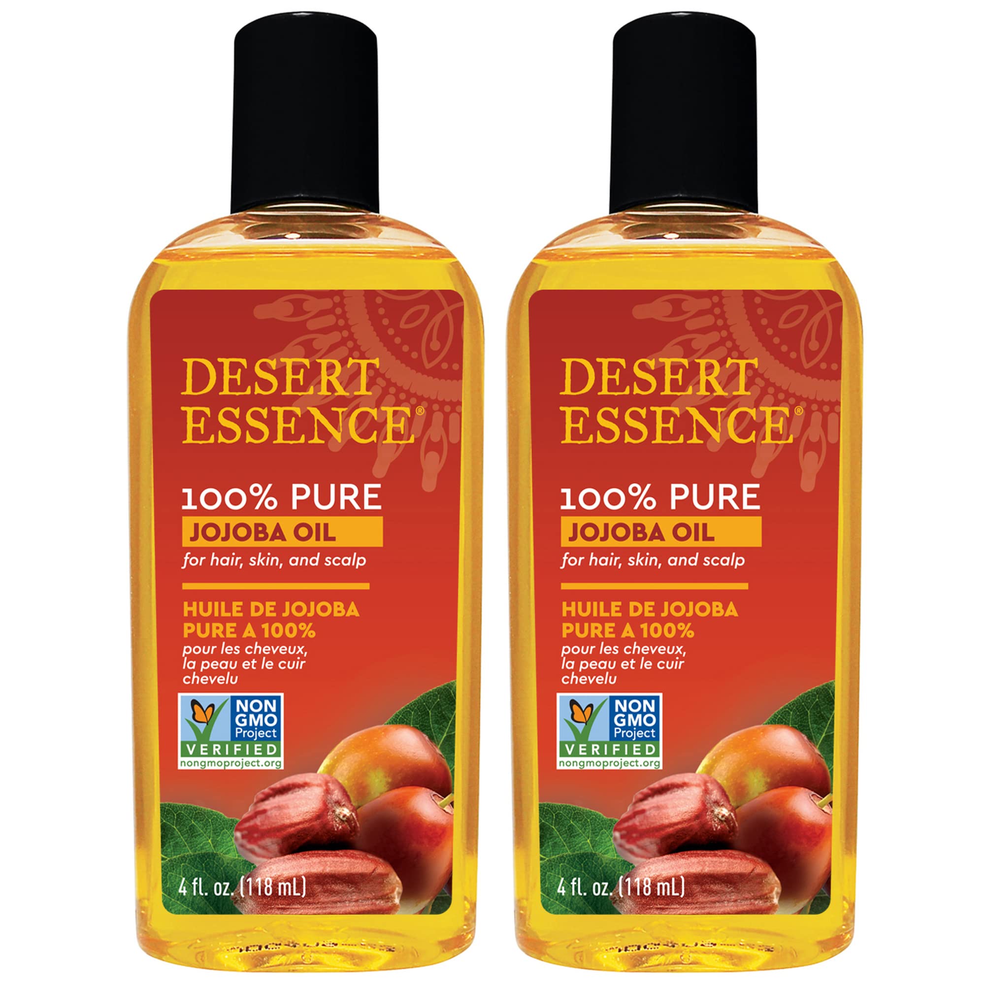 Desert Essence 100% Pure Jojoba Oil - 4 Fl Oz - Pack of 2 - Haircare & Skincare Essential Oil - All Skin Types - No Oily Residue