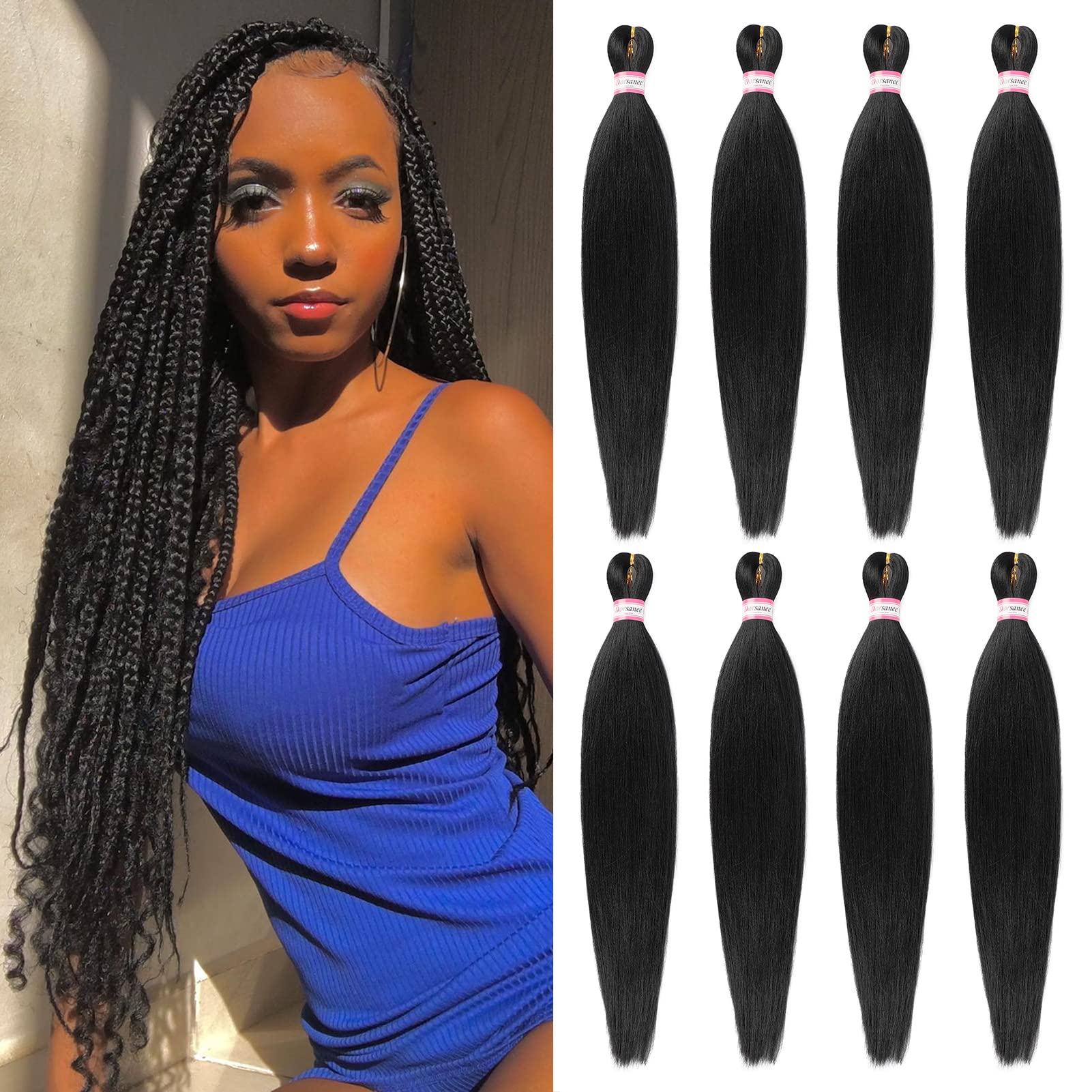 Pre Stretched Braiding Hair 8 Packs 26 Inch Long Professional Hair For Braiding Easy To Twist Crochet Braids Hot Water Setting Y