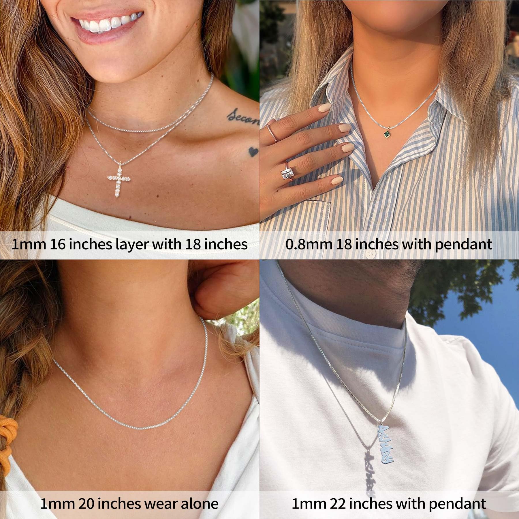 ASHINE Silver Chain Necklace Chain Necklaces for Women Silver Necklace Charm Jewelry Long Necklaces for Women (0.8mm Box Chain S