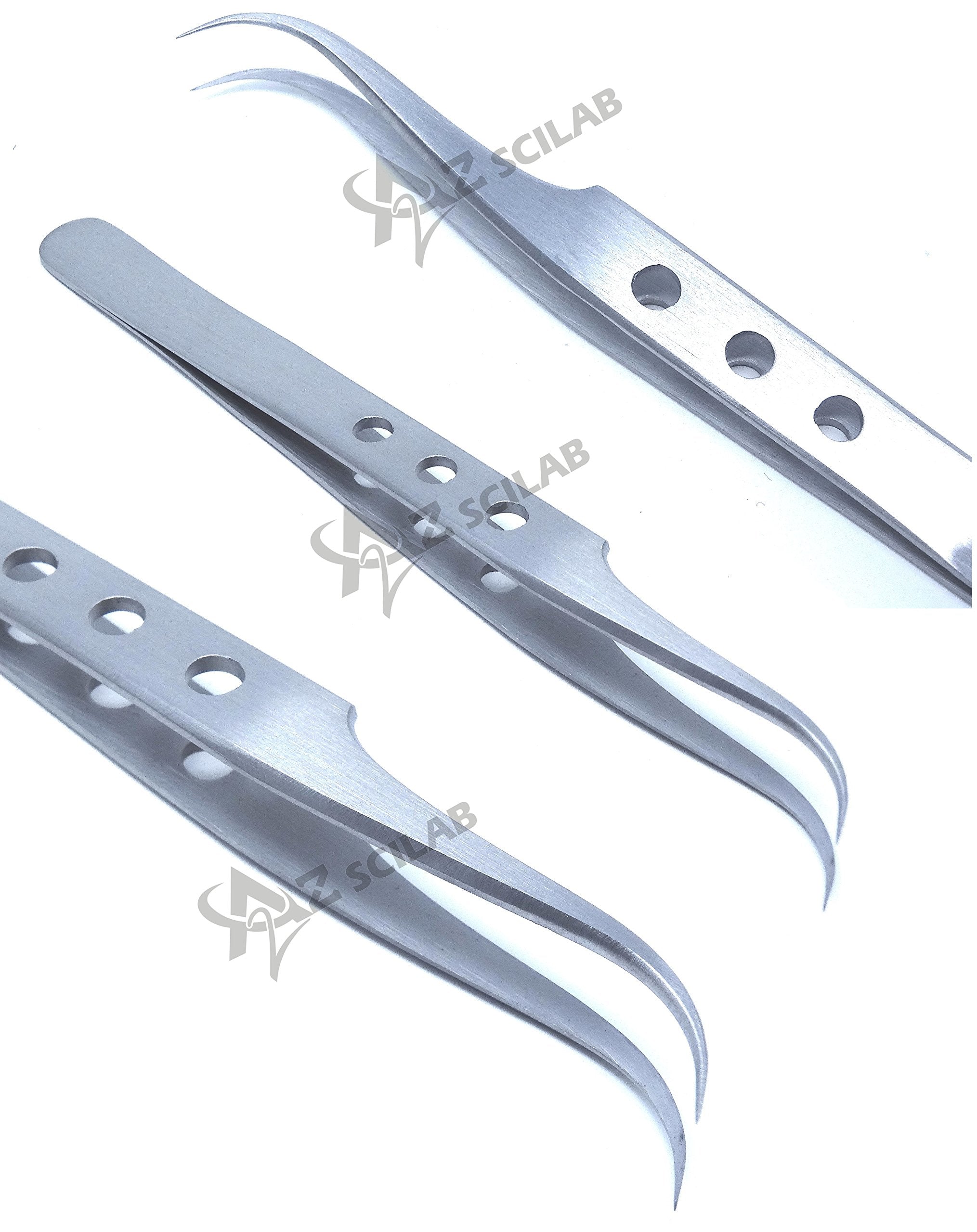 Eyelash Eyebrow Lashes Extensions Volume 3D+ 5D 6D Stainless Steel Tweezers (Strong Curved)