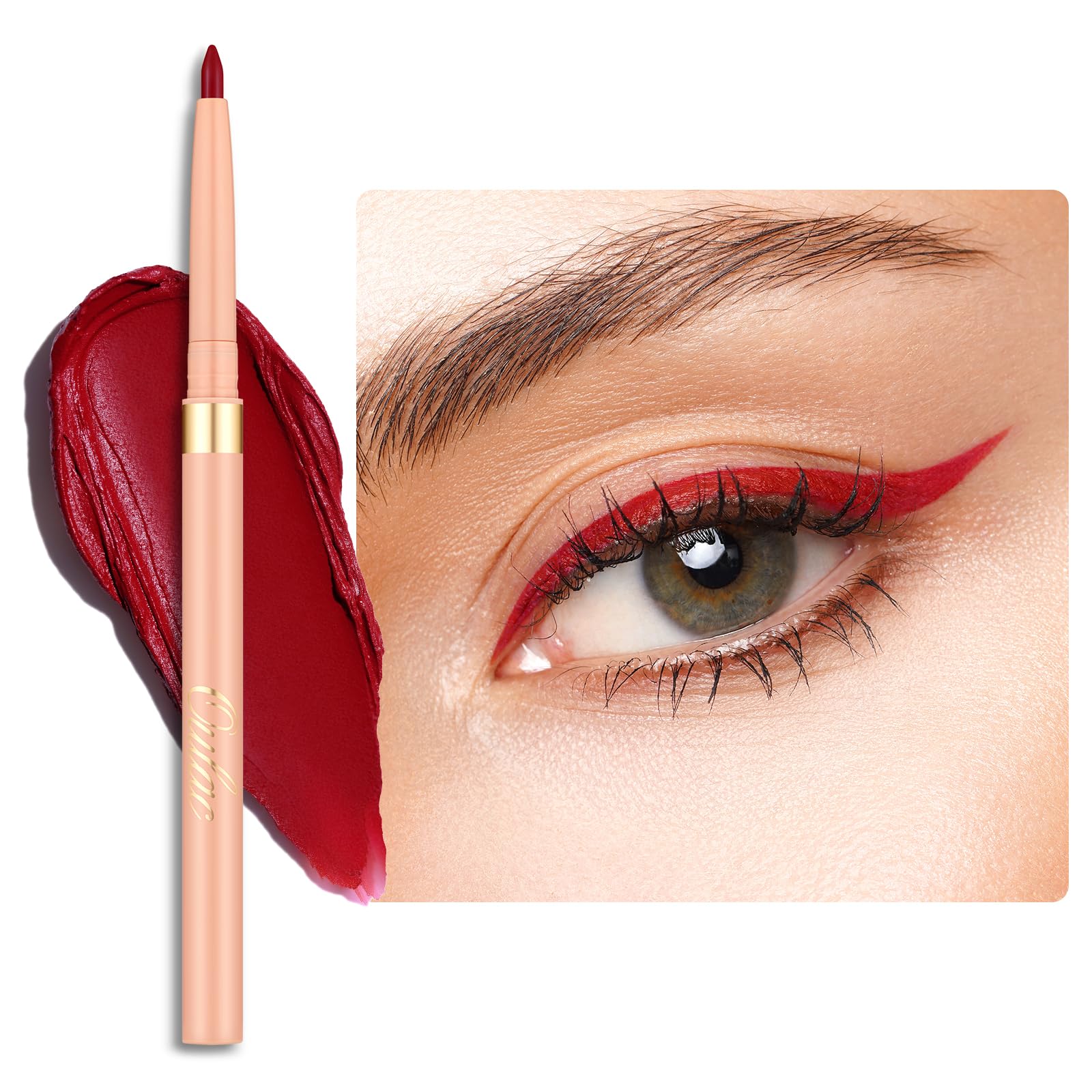 Oulac Red Eyeliner Pencil Retractable 2In1 Waterproof Eye Liner And Lip Liners, Smooth And Creamy, Long Lasting Matte Finish, Ve