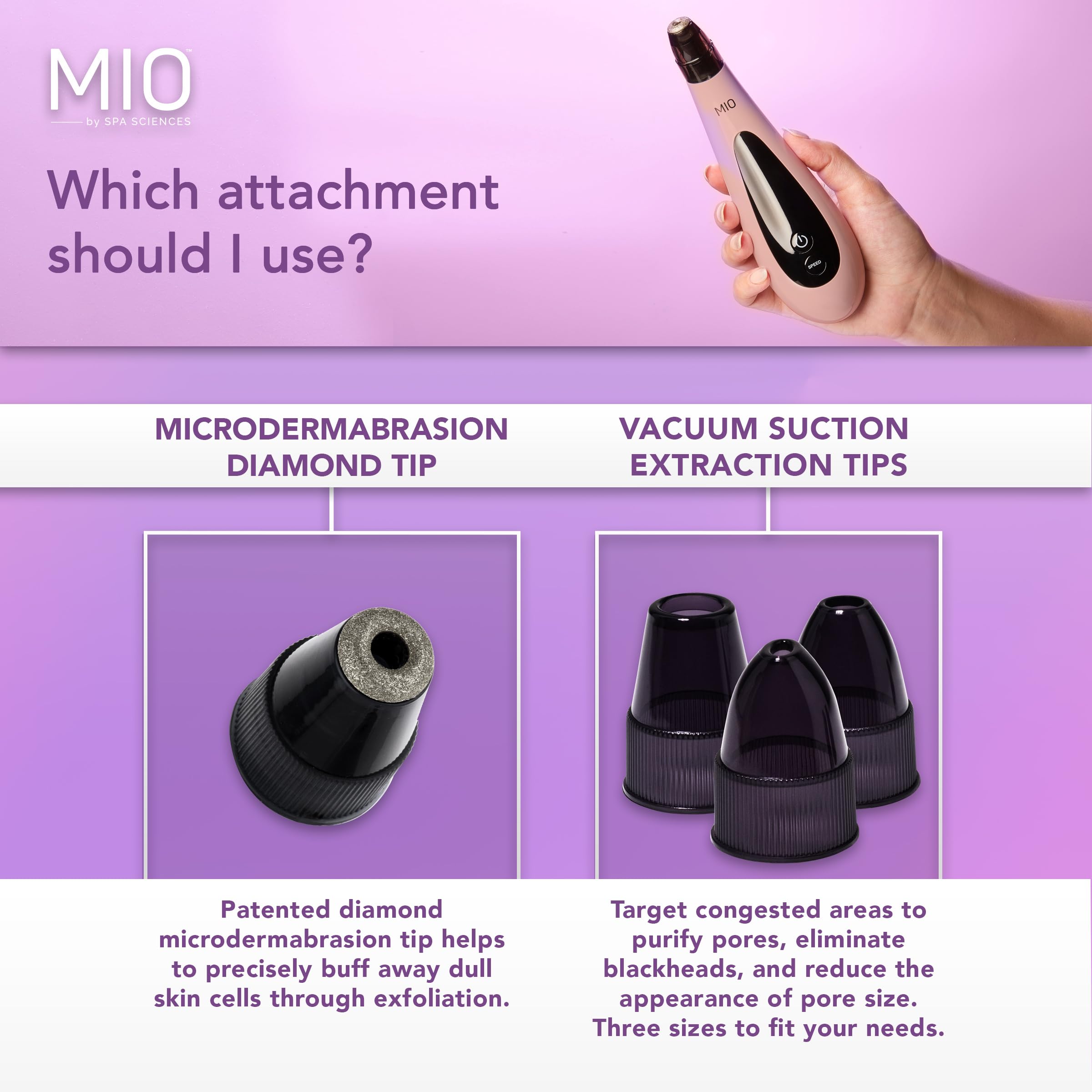 Spa Sciences - Mio - Diamond Tip Microdermabrasion Blackhead Remover, Pore Cleansing, & Resurfacing System - Reduces Acne Scars,