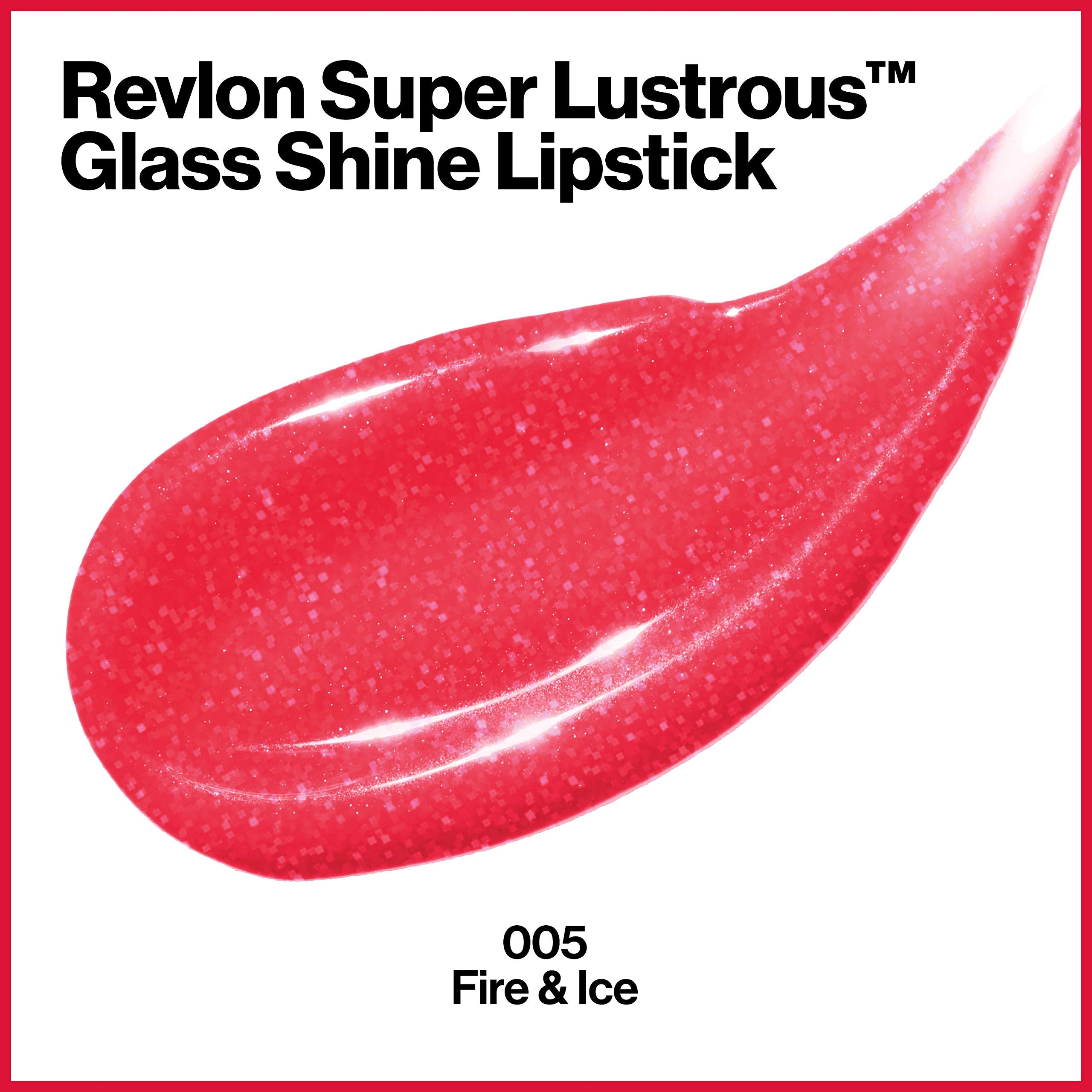 REVLON Super Lustrous Glass Shine Lipstick, Flawless Moisturizing Lip Color with Aloe, Hyaluronic Acid and Rose Quartz, Fire & I