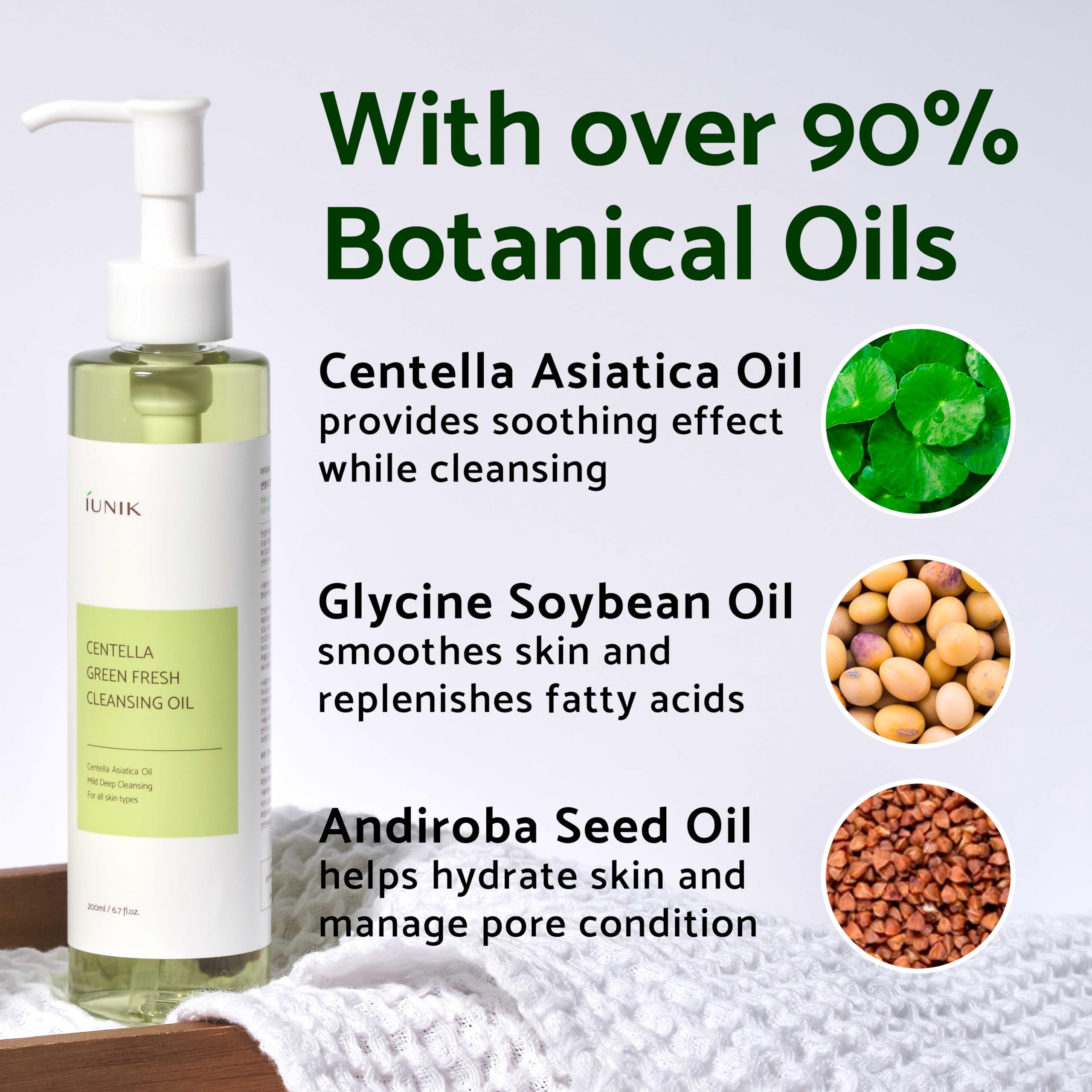 Iunik Centella Asiatica Cleansing Oil - Pore & Sebum Control Oil Cleanser | Makeup & Sunscreen Remover For Women & Men Dry Oily