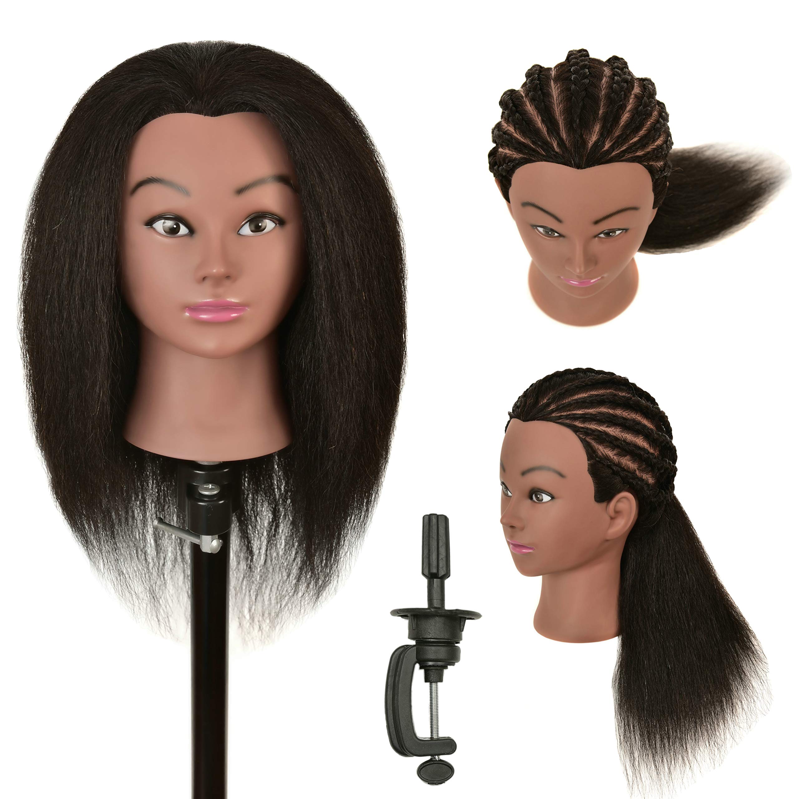 LOHXINHAIR Real 100% Human Hair Mannequin Head with Stand for Hairdresser Practice Braiding Styling Cosmetology Manikin Doll Tra