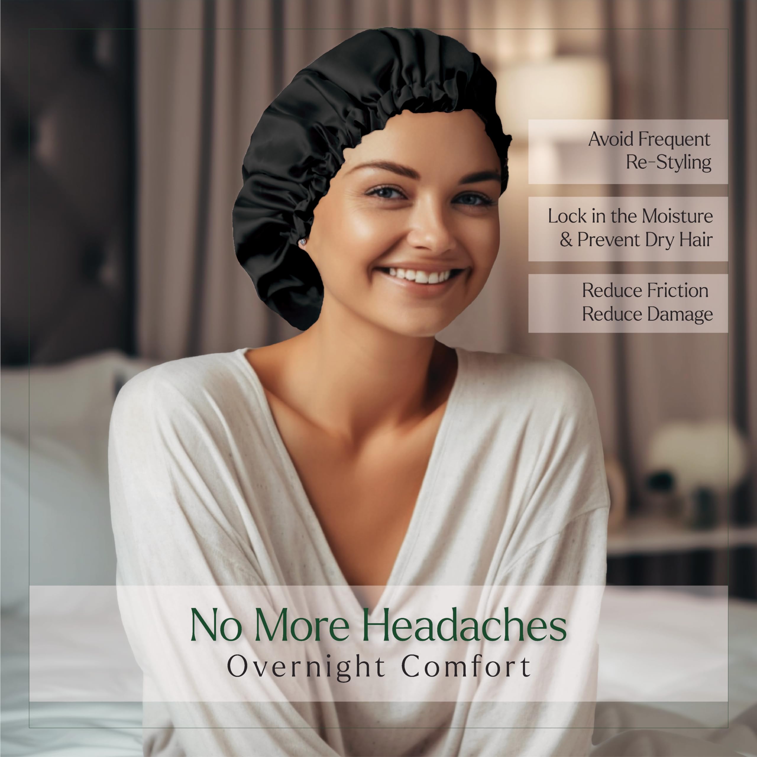 Silvr Bear Satin Sleep Bonnet For Women | Hair Sleep Bonnet| Great For Thick And Curly Hair | Reversible Black Satin Bonnet
