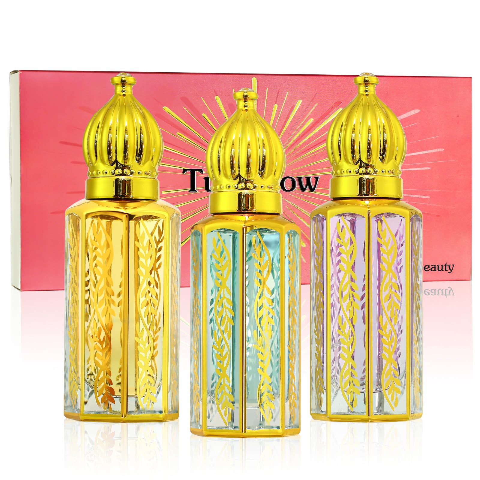 Tuteshow 3 Pack Arabian Perfume for Women, Arabic Perfume Oil Roll On, Rose, Jasmine, Musk, Sandalwood, Eau de Parfum and Eau de