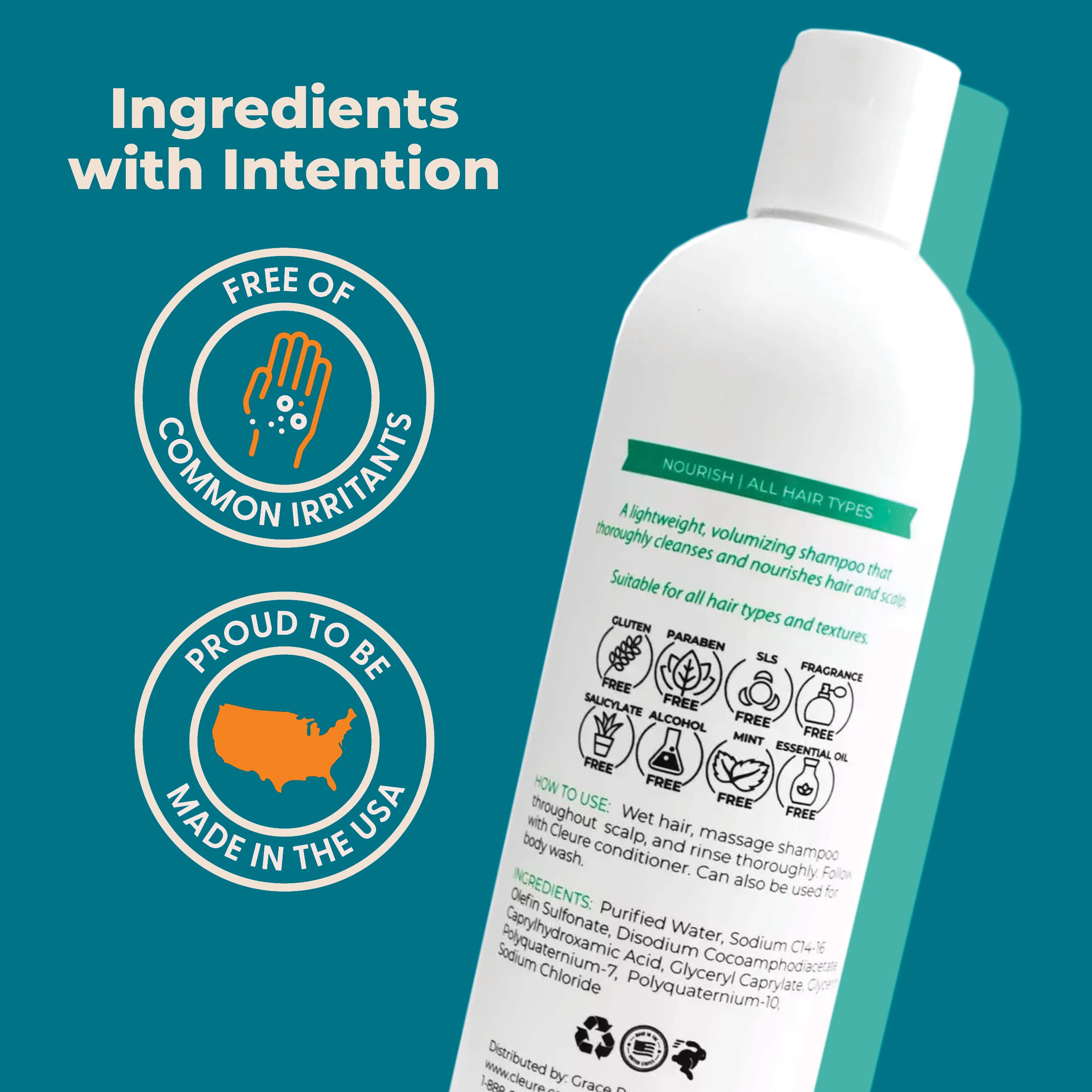 Cleure Hypoallergenic Volumizing Shampoo For Sensitive Skin - Fragrance Free, Sls Free & Paraben Free (12 Oz, Pack Of 2)