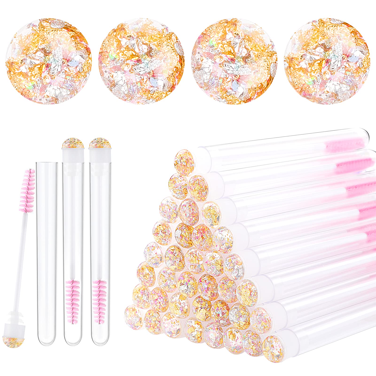 Dming 50pcs Eyelash brush Lash Wand Makeup tool Eyelash Extension supplies Cleaning brush Diamond Mascara foil pink
