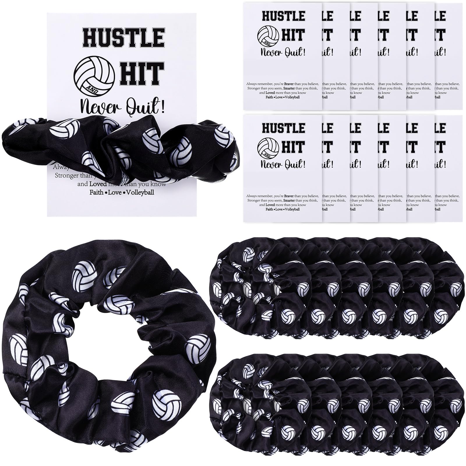 Yuxung 12 Volleyball Gift Set Volleyball Sport Hair Scrunchies and Cards Silk Satin Elastic Hair Ties Hair Bands Ponytail Holder