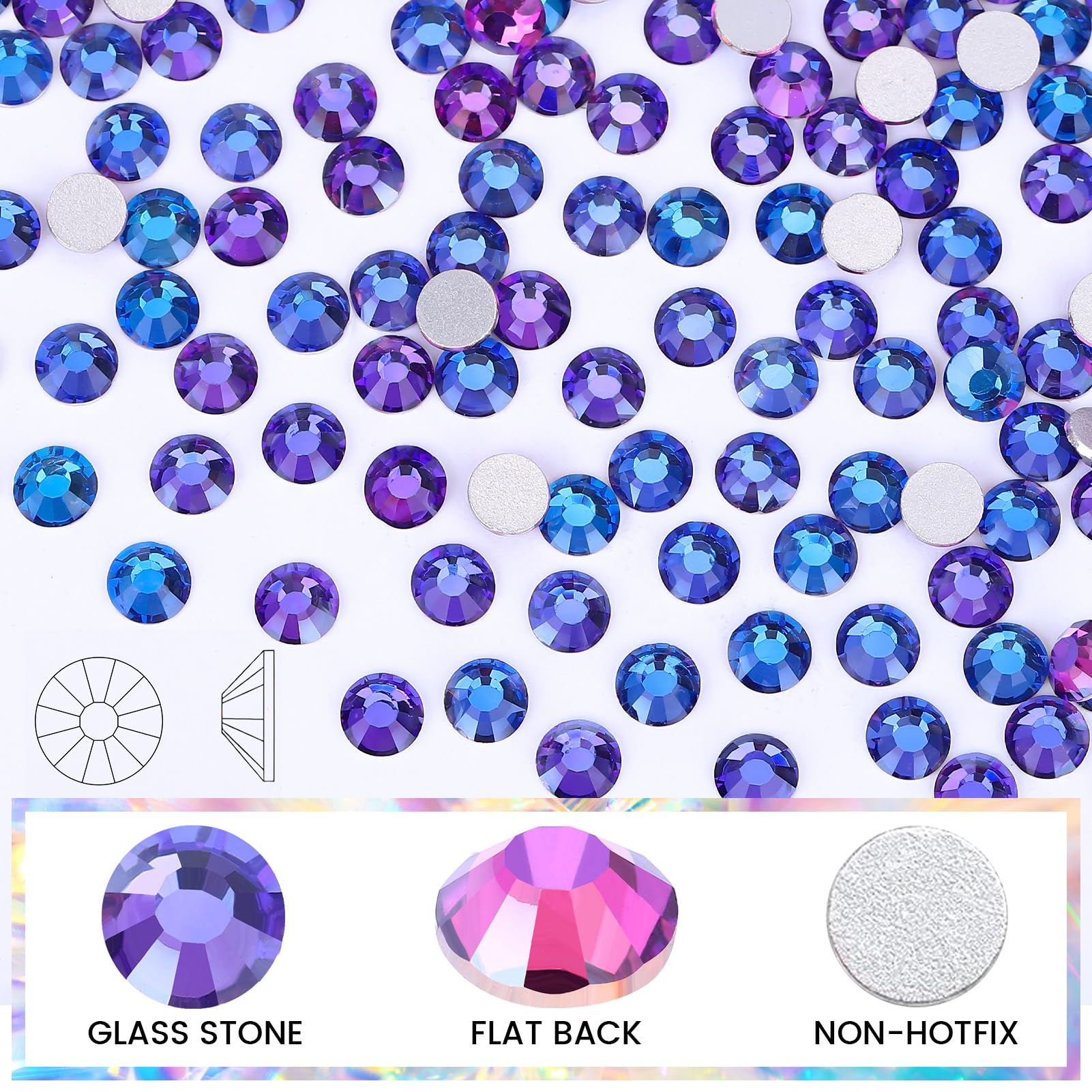 Novani Purple Rhinestones, Flatback Loose Crystal Gemstones 1440pcs Glass Rhinestone for Clothes Shoes Crafts Makeup Nail Art an