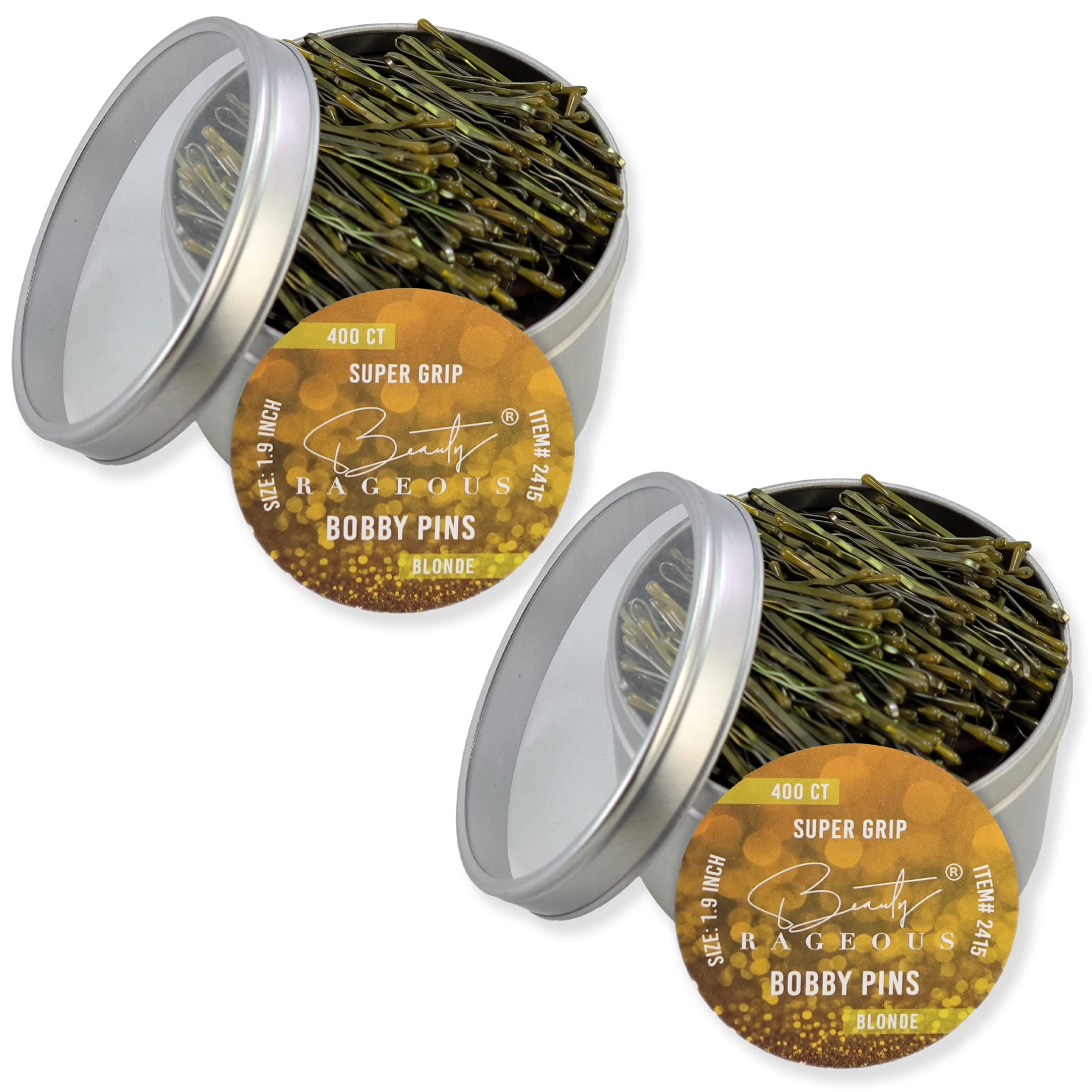 Super Grip Bobby Pins - Women's 1.9 Inch - Easy, Secure, All Hair Types - Handy Reusable Tin (Blonde - 800 Ct Approx)
