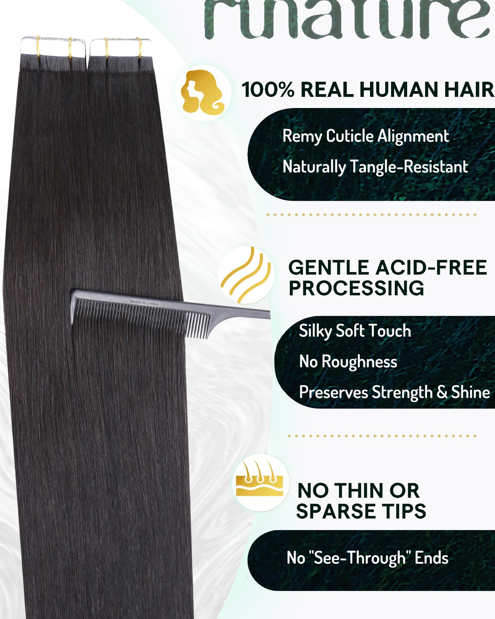 RUNATURE 20 Inch Tape in Hair Extensions Human Hair for Black Girl Invisible Tape ins Human Hair Extensions Brazilian Straight T