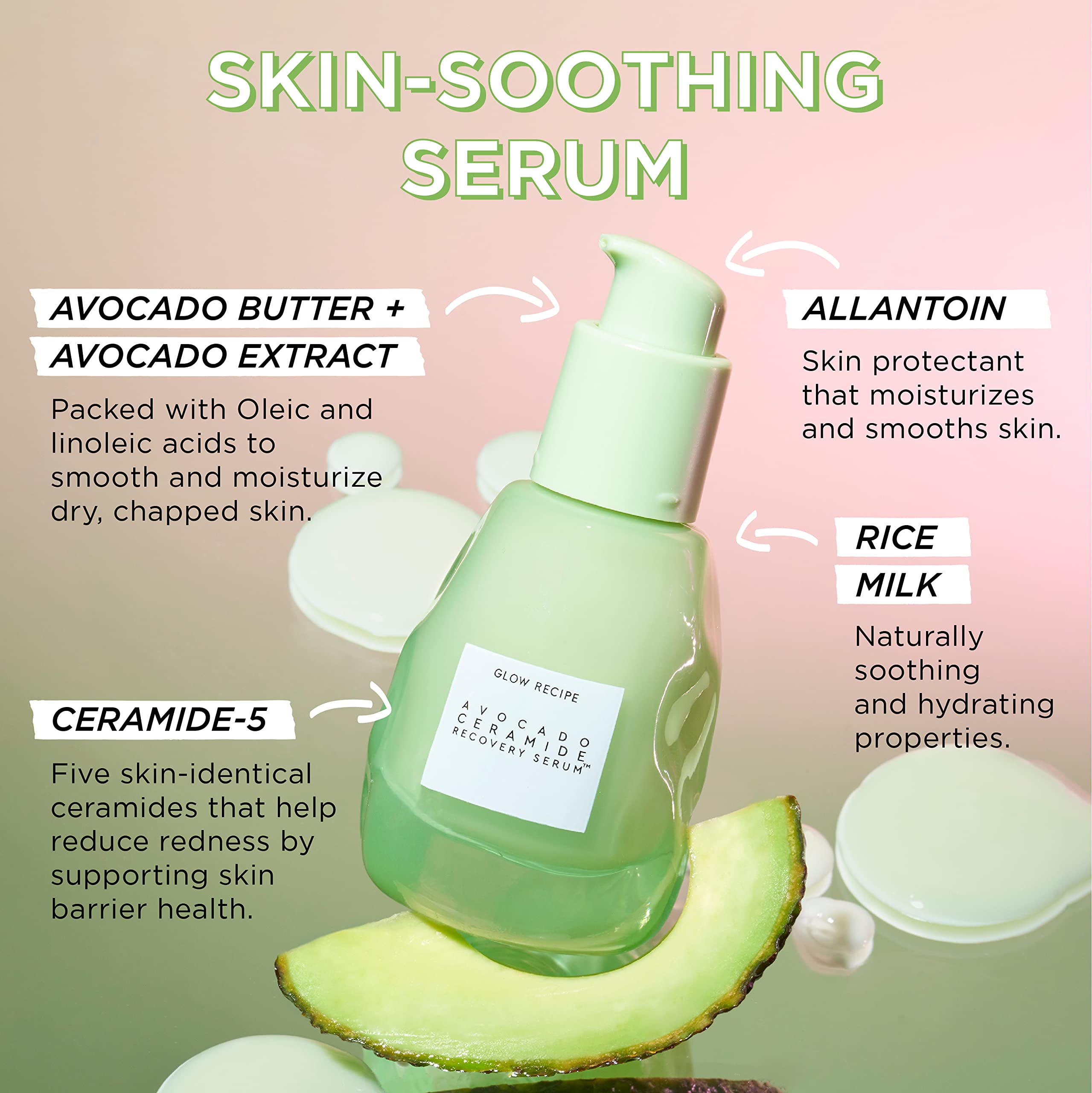 Glow Recipe Avocado Ceramide Serum - Hydrating Face Serum for Women & Men - Redness Relief, Dry Skin & Skin Barrier Repair - Lig