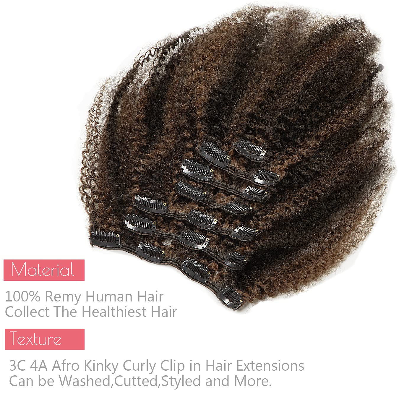 Afro Curly Clip In Hair Extensions For Black Women 3C 4A Kinky Clip Ins Virgin Remy Human Hair Piano Natural Black Mixed With Ch