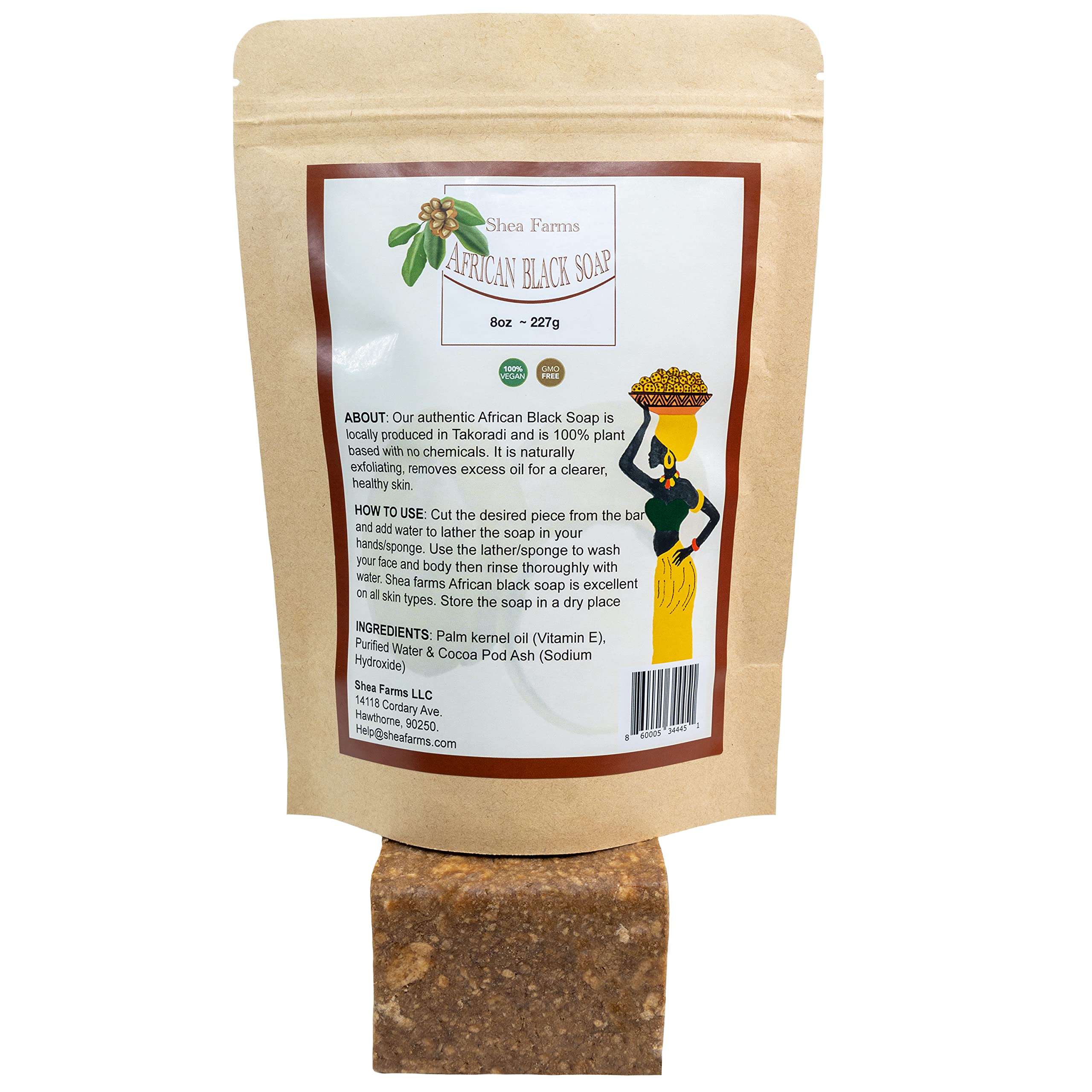 Shea Farms - Raw African Black Soap, 8oz Bar - Deep Cleansing Natural Black Soap for Acne, Dark Spots, Ring Worm, Eczema - Cruel