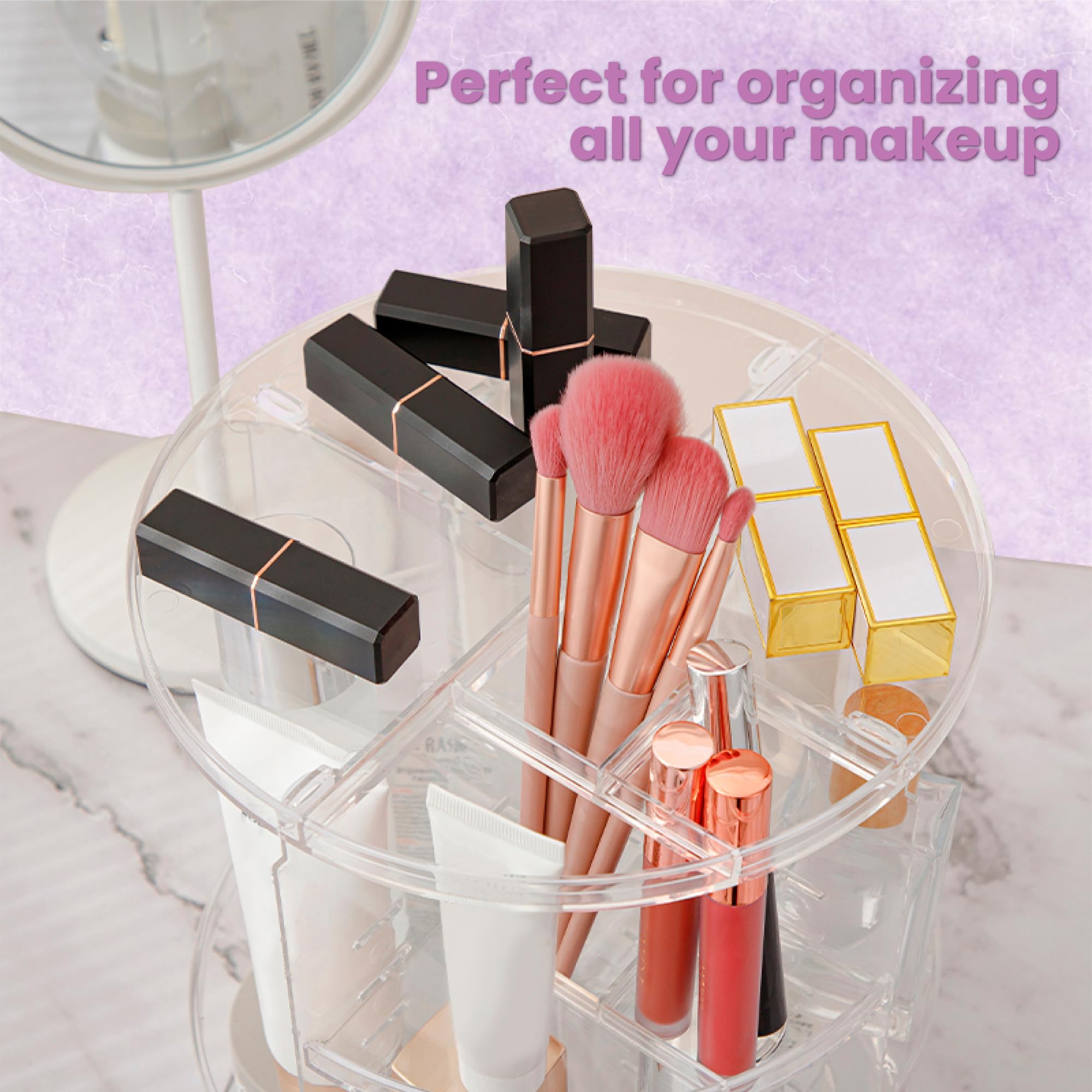 Gggi Solution - 360 Rotating Makeup Organizer Clear Acrylic Skincare And Makeup Organizer Shelf, Adaptable, Cosmetic Storage And