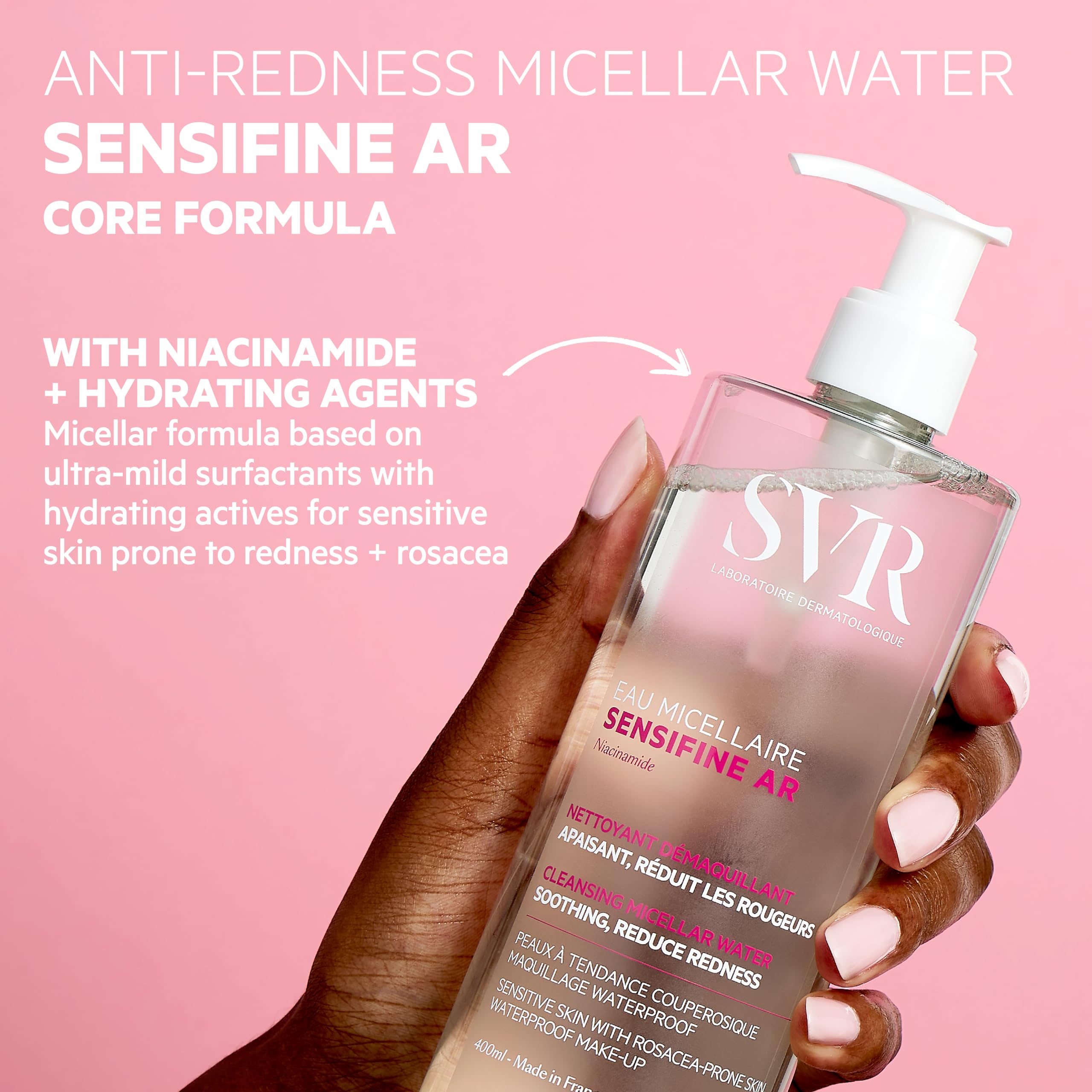 SVR Sensifine AR Micellar Water - Niacinamide. Soothing, Redness Relief Face Cleanser & Makeup Remover for Face, Eyes, Lips. Gen