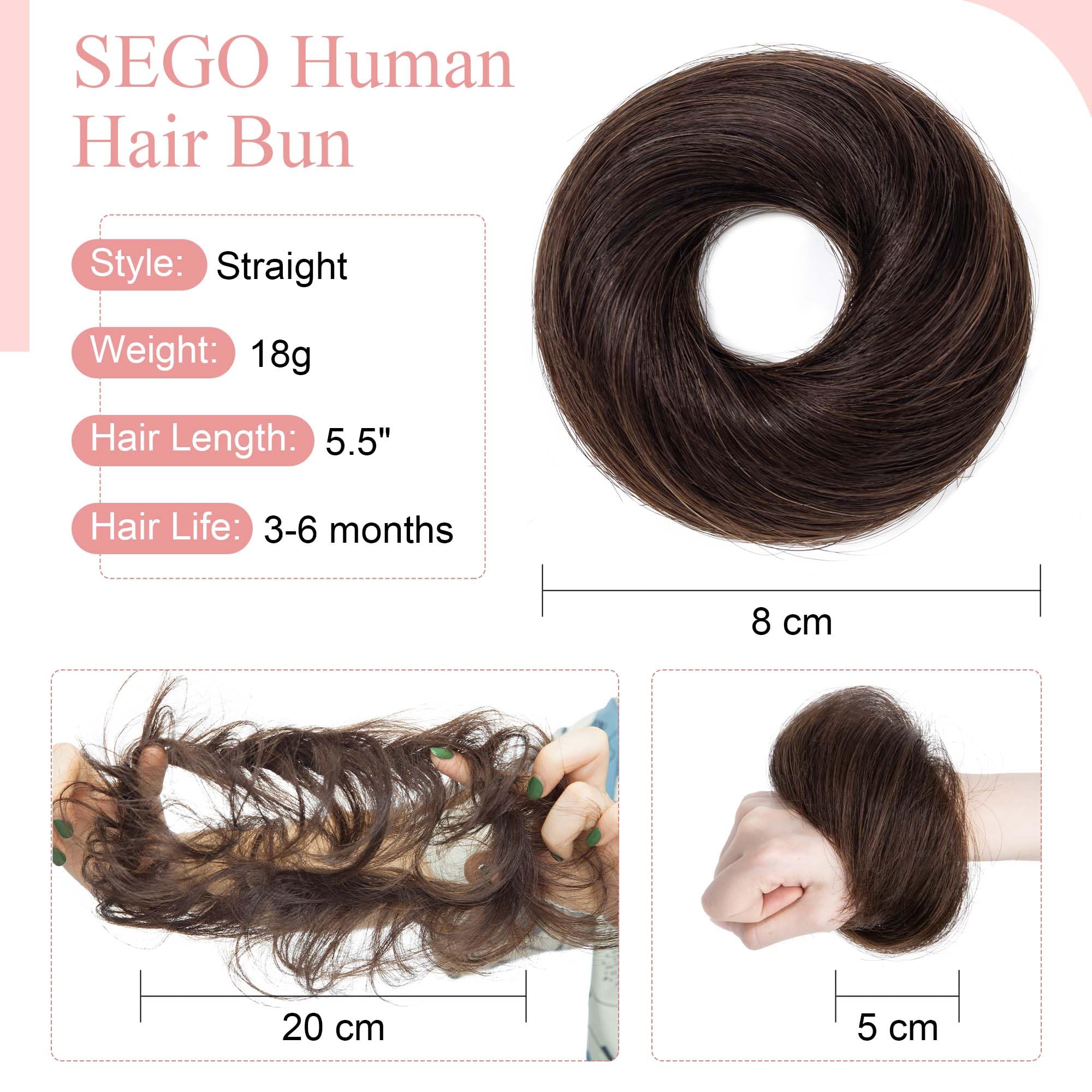 Sego Human Hair Messy Bun Hair Piece Dark Brown Real Human Hair Scrunchies Natural Wavy Smoothed Updo Hairpieces Donut Chignon P