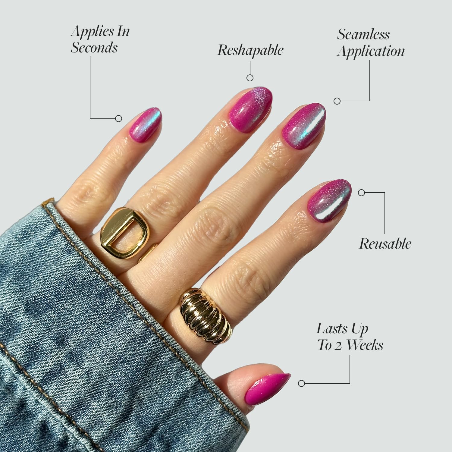 Glamnetic Press On Nails - Berry Fizz | Short Oval, Magenta Nails With A Mesmerizing Metallic Finish | 15 Sizes - 30 Nail Kit Wi